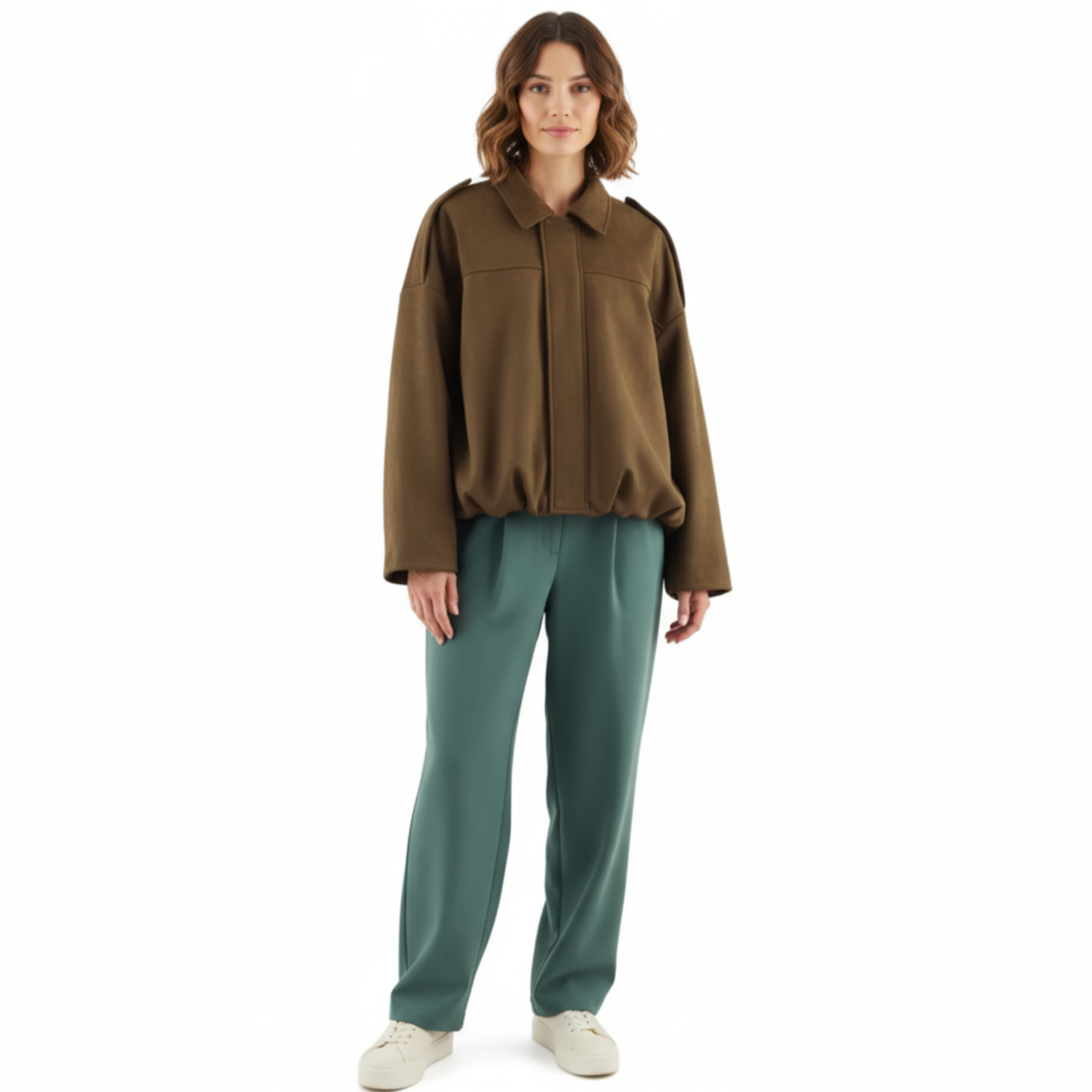 Blouson Bomber en Polyester avec Col à Revers et Fermeture Éclair pour Femme