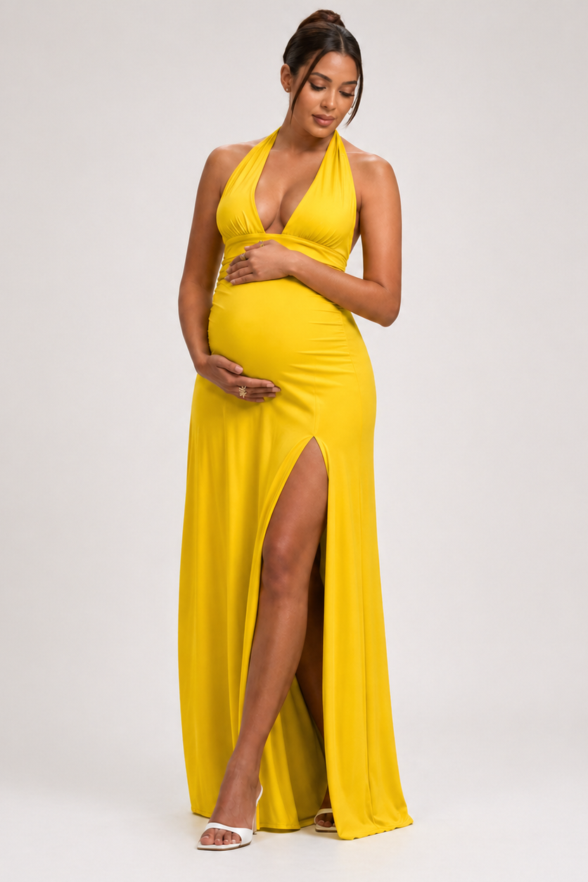 Robe maternité longue dos nu fendue