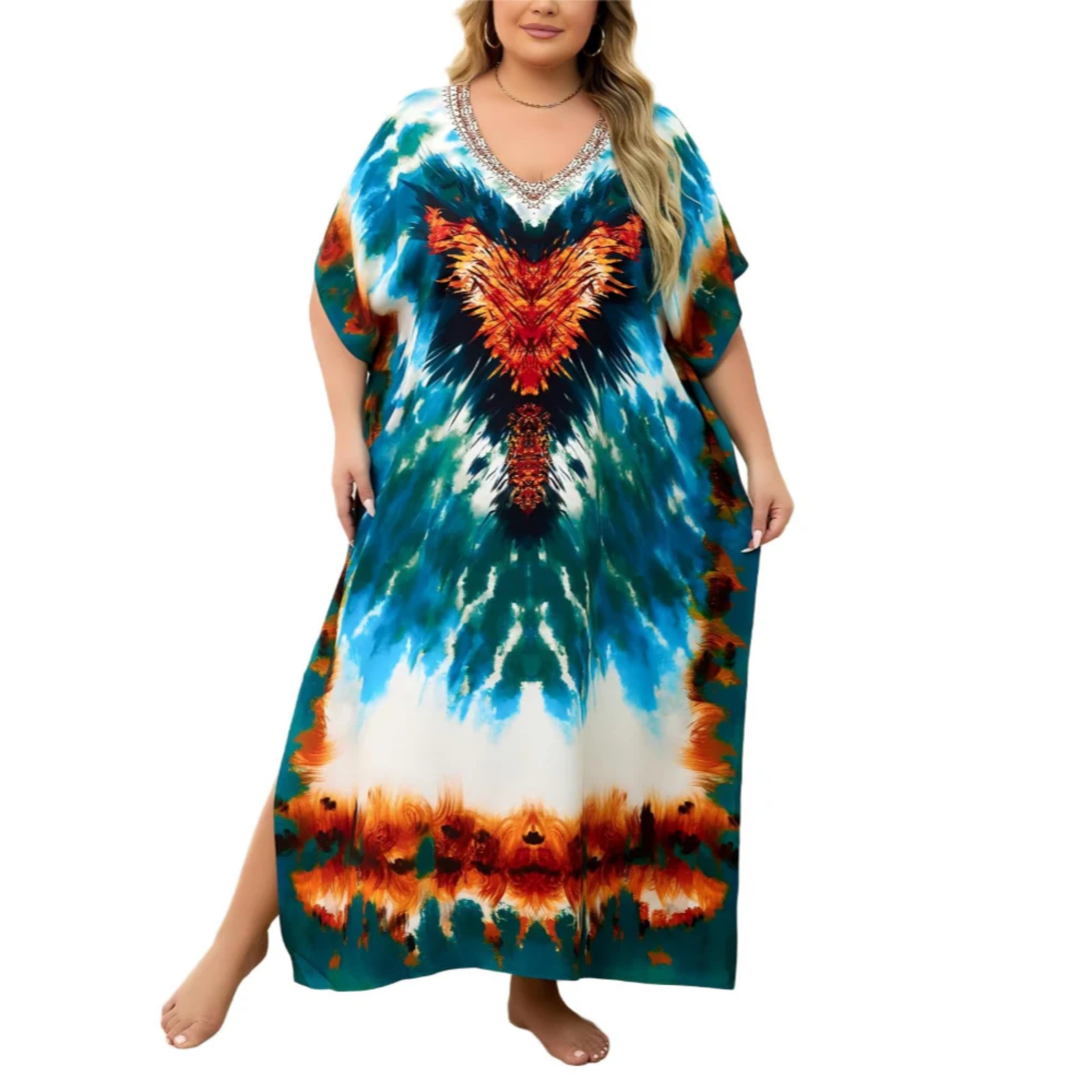 Robe kaftan kimono grande taille — coupe ample — plage et voyage