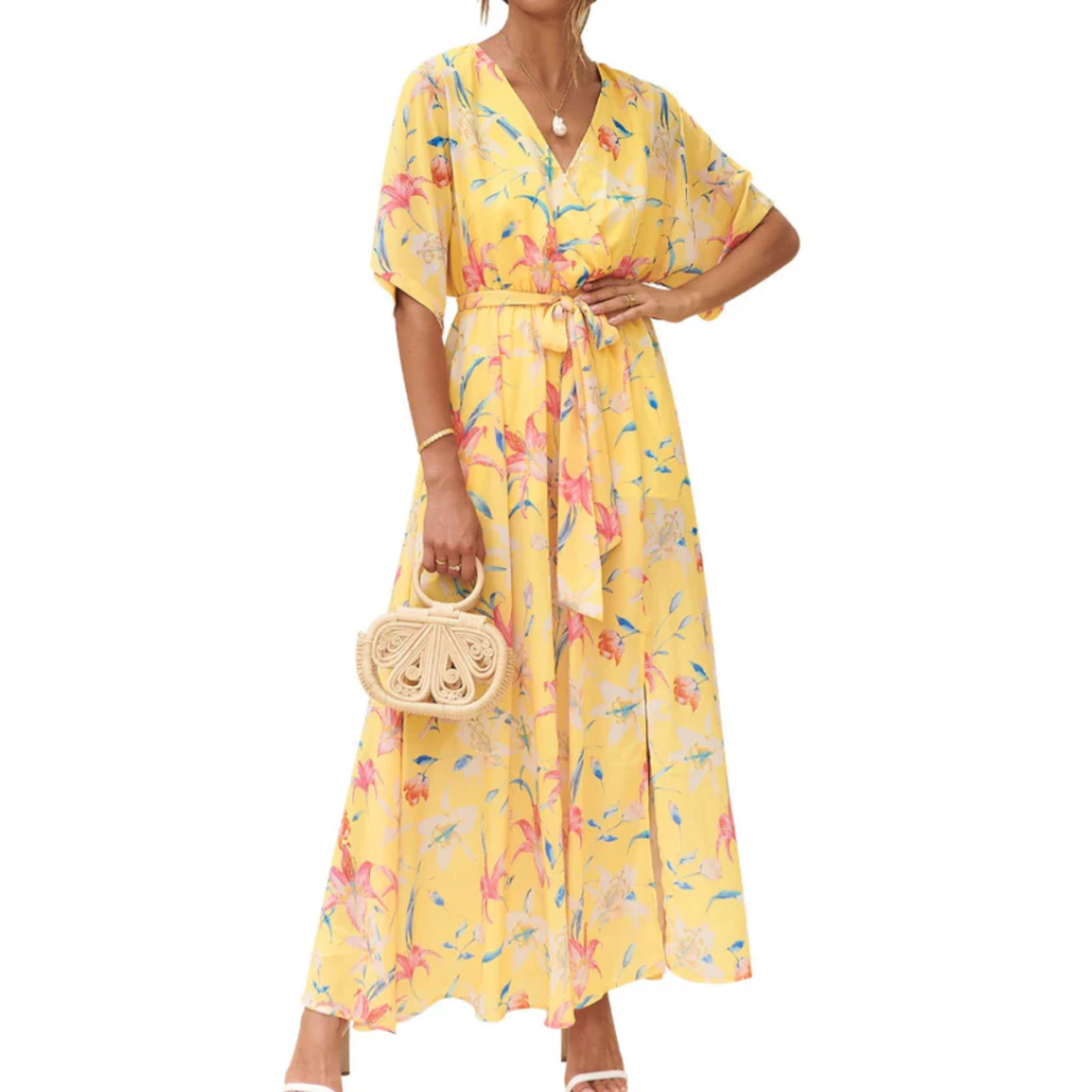 Robe maxi kimono à fleurs — style bohème — vacances d'été