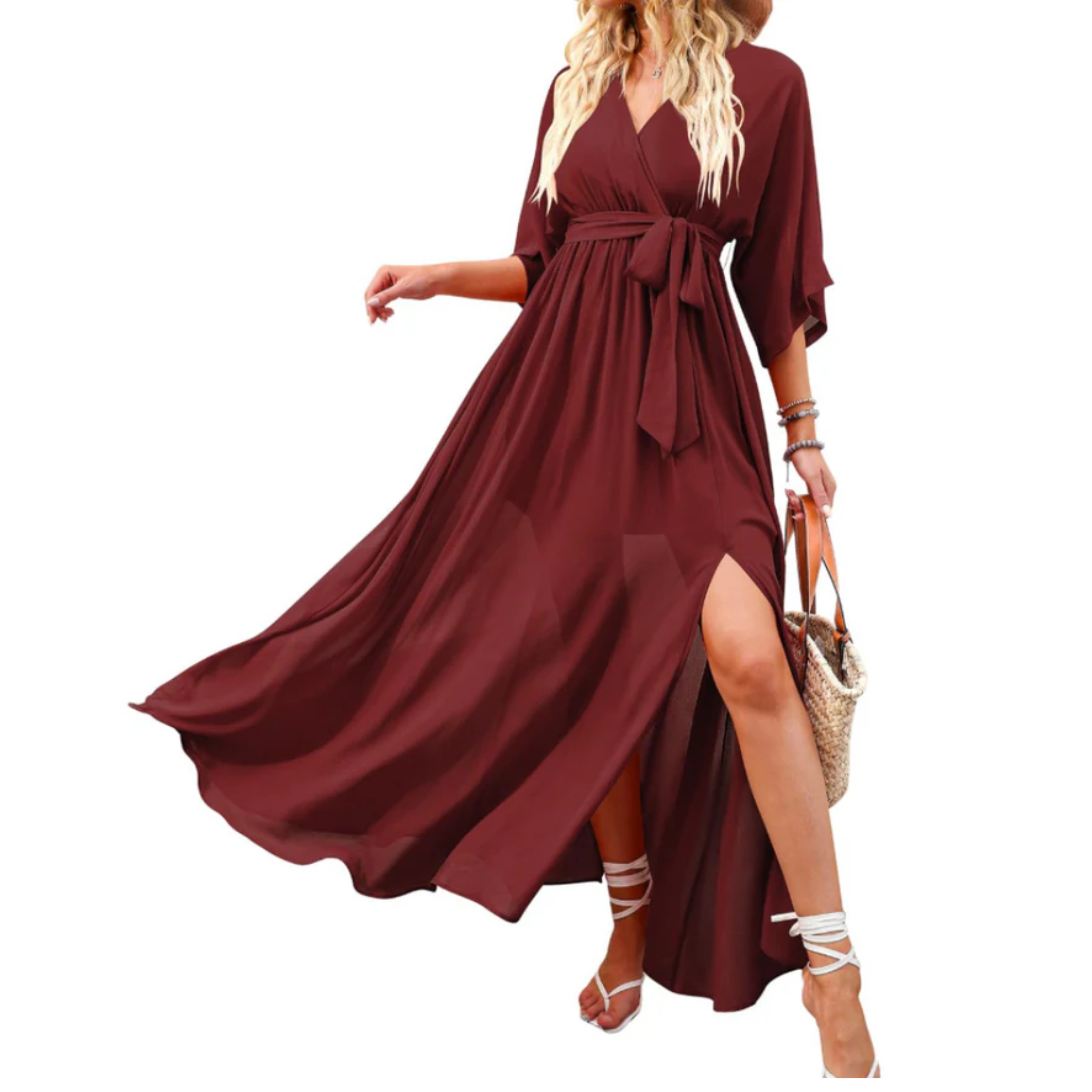 Robe maxi kimono à fleurs — style bohème — vacances d'été