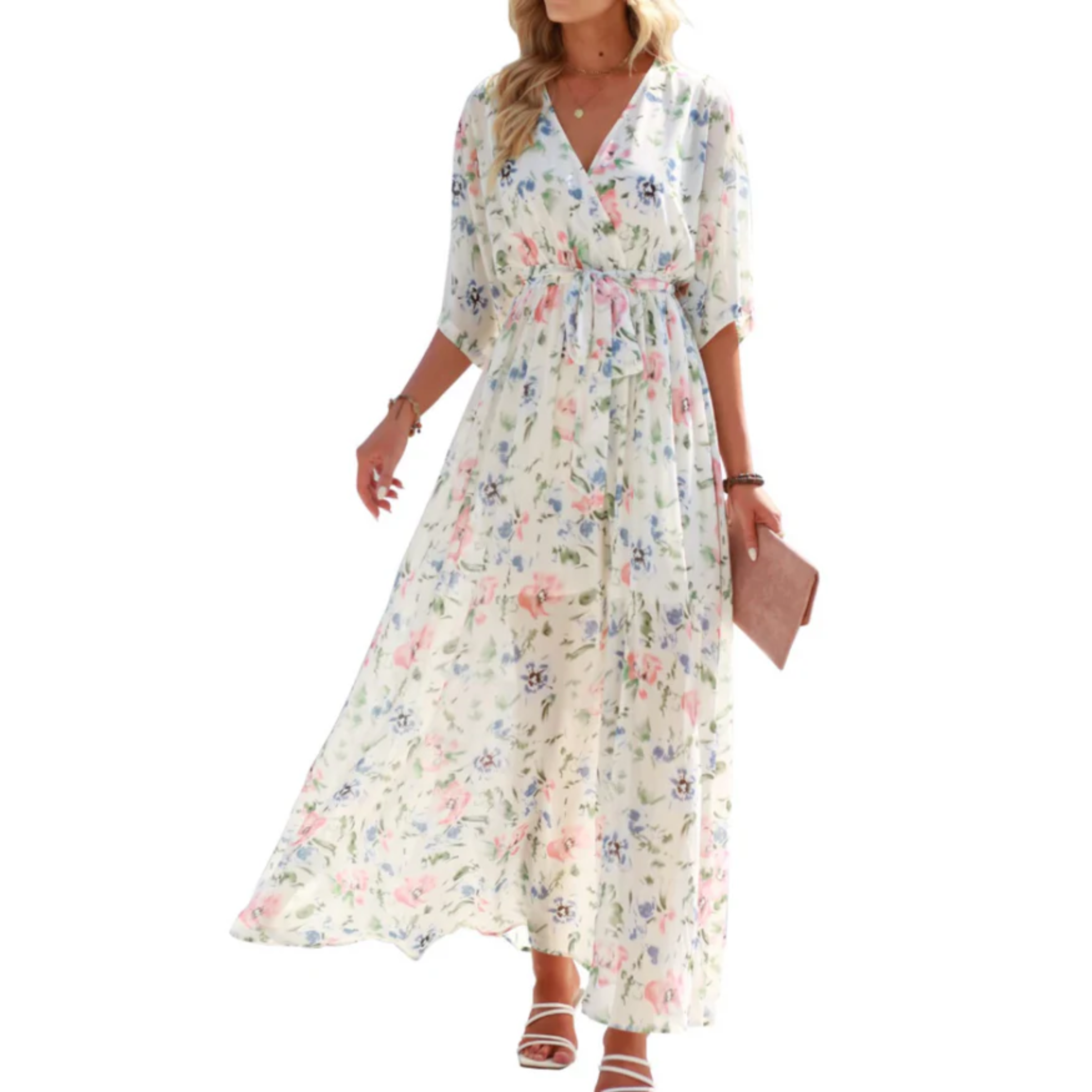 Robe maxi kimono à fleurs — style bohème — vacances d'été