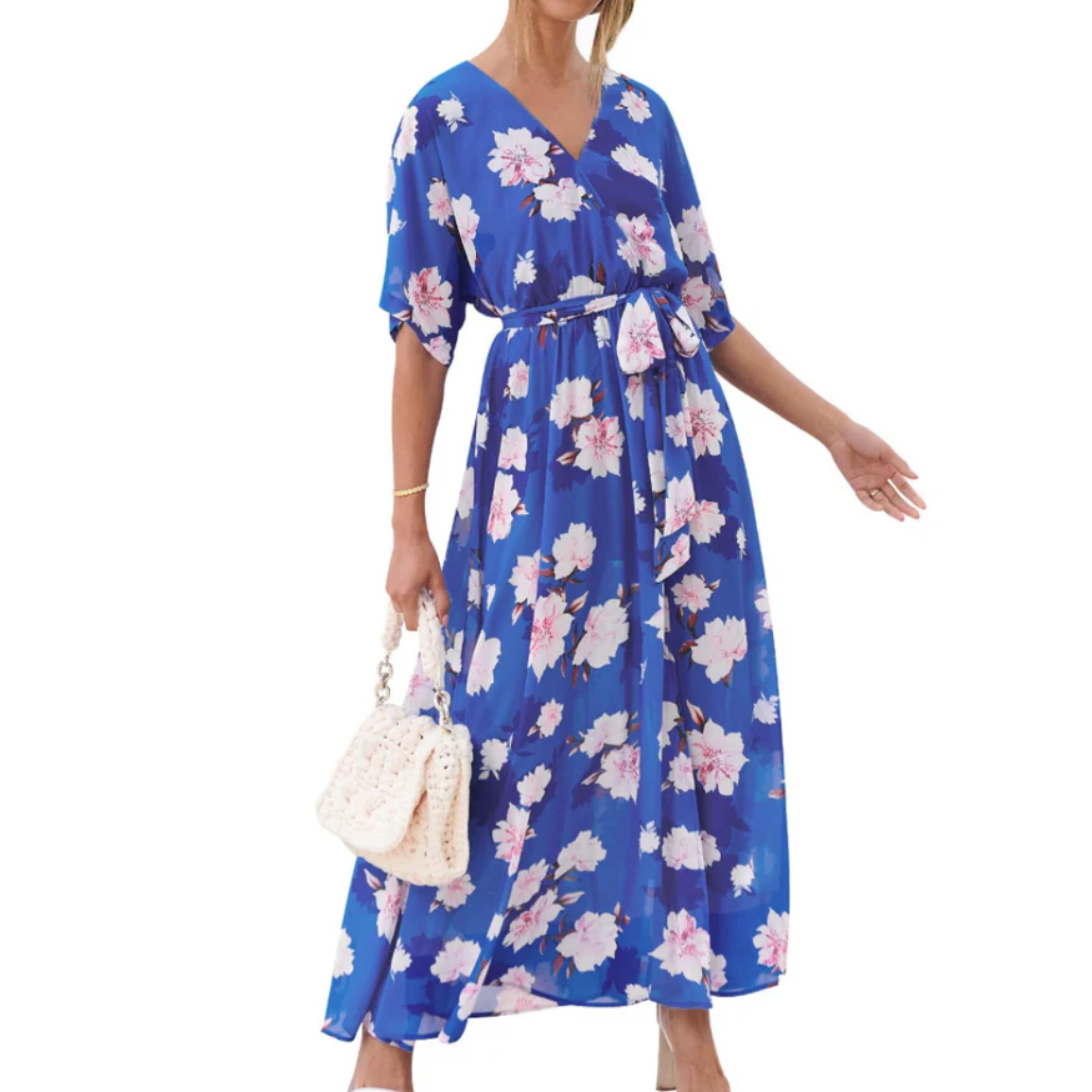 Robe maxi kimono à fleurs — style bohème — vacances d'été
