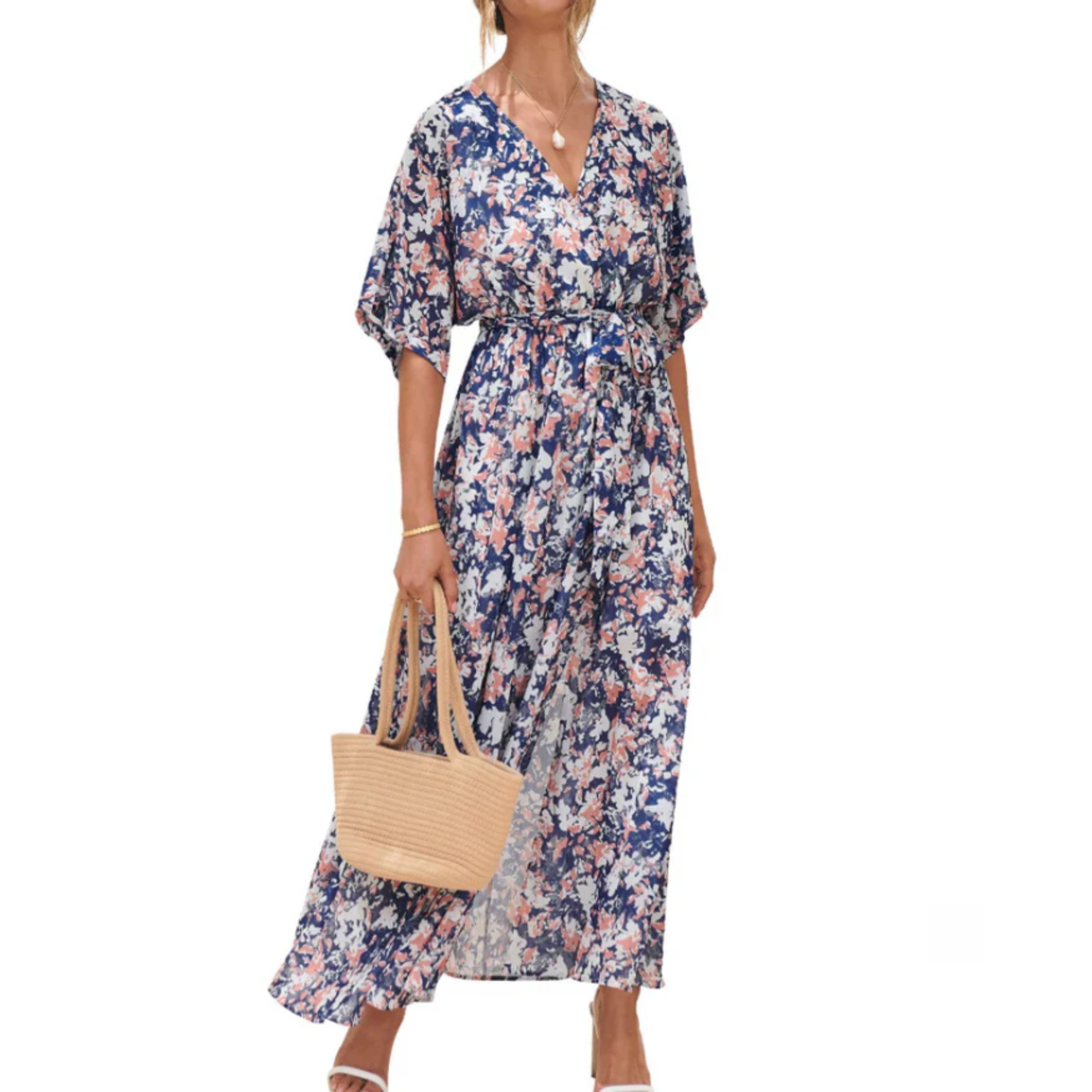 Robe maxi kimono à fleurs — style bohème — vacances d'été