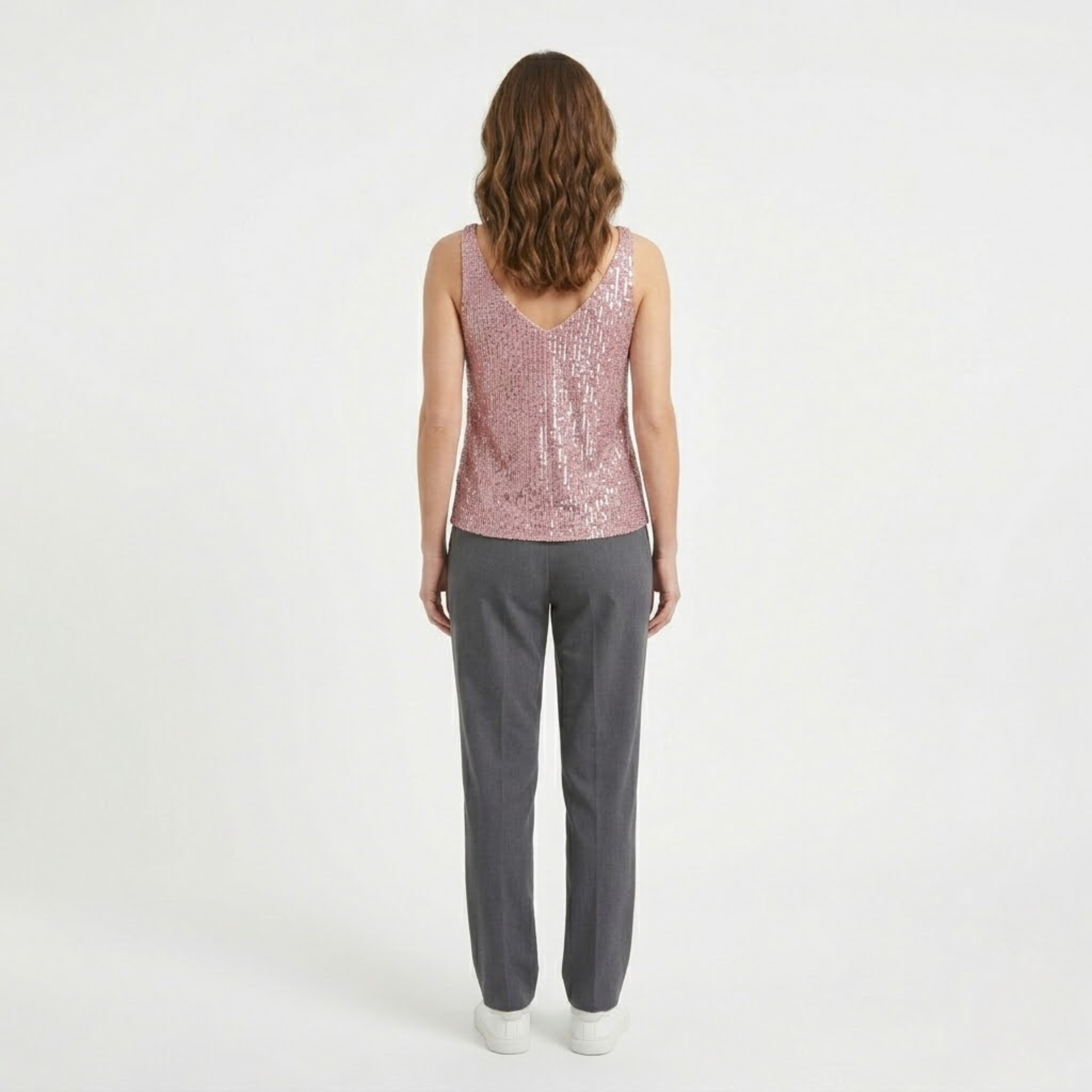 Débardeur à Paillettes avec Col en V et Sans Manches pour Femme