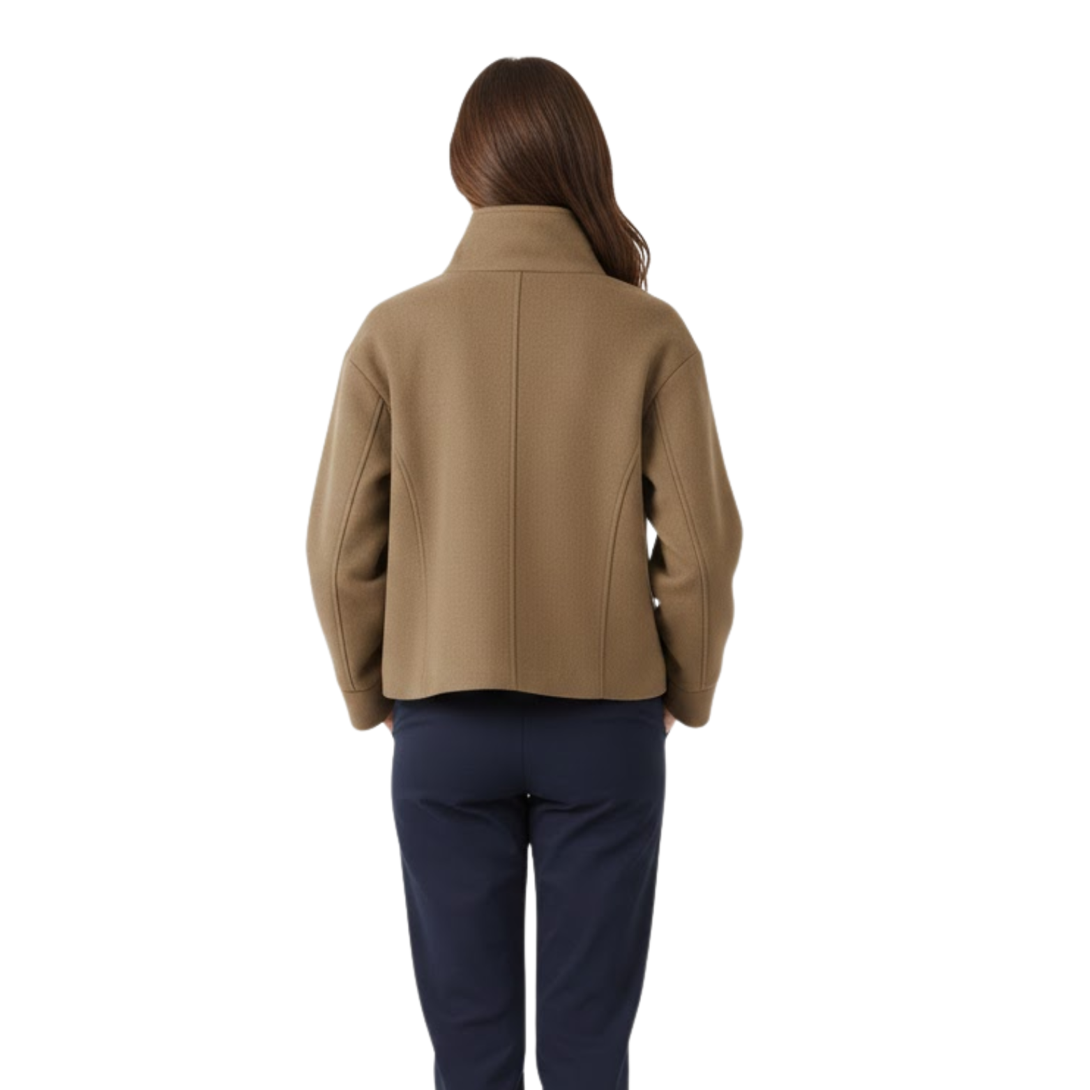 Manteau d’hiver pour femmes en laine à col montant, à simple boutonnage, coupe ample et manches longues
