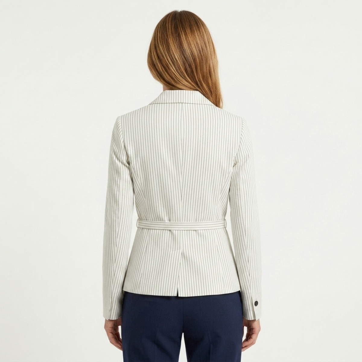 Damenblazer aus Polyester – gestreift mit Gürtel, elegant taillierter Schnitt
