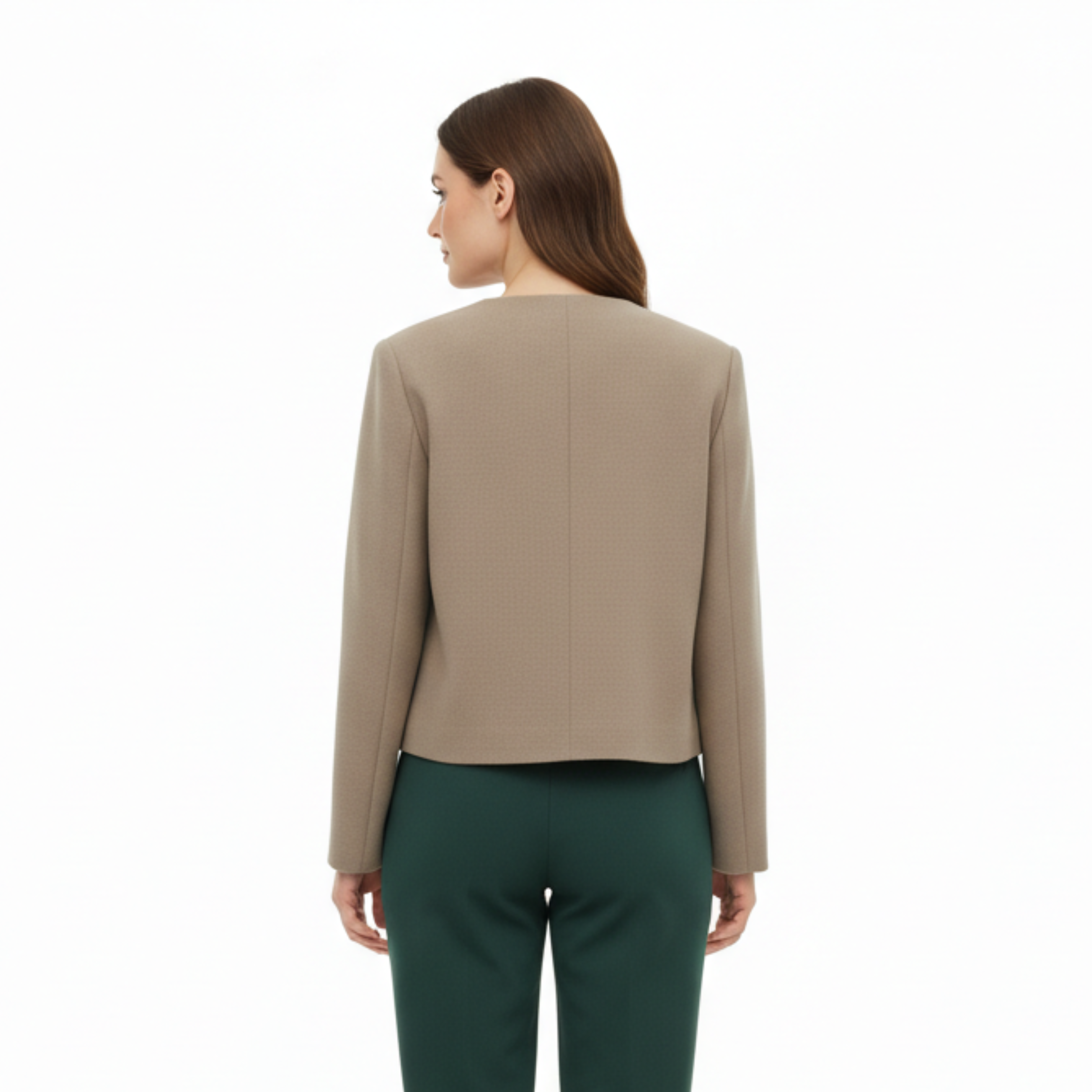 Veste en Polyester à Col Rond avec Boutons Dorés et Poches pour Femme