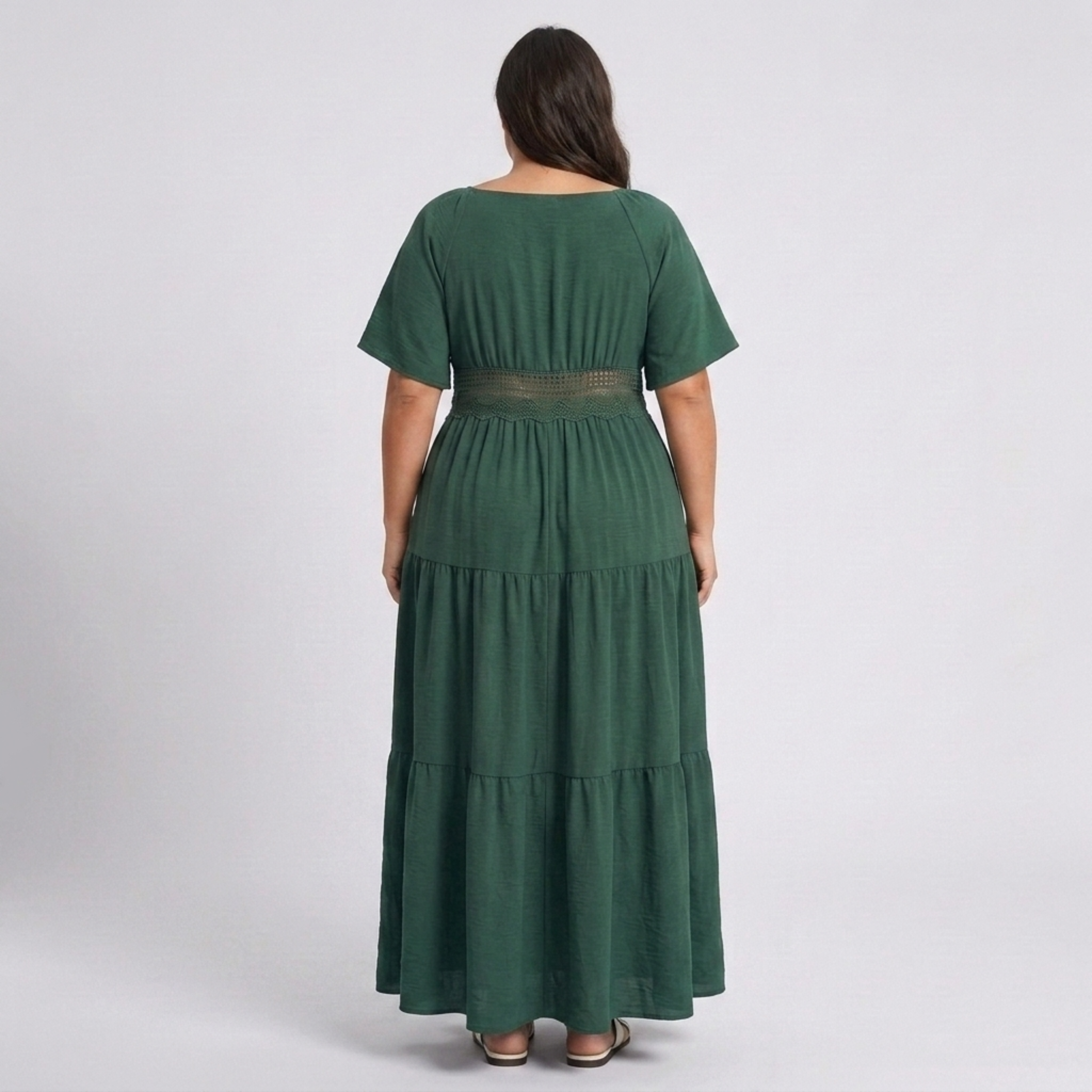 Robe longue grande taille imprimée champêtre à col carré et manches papillon