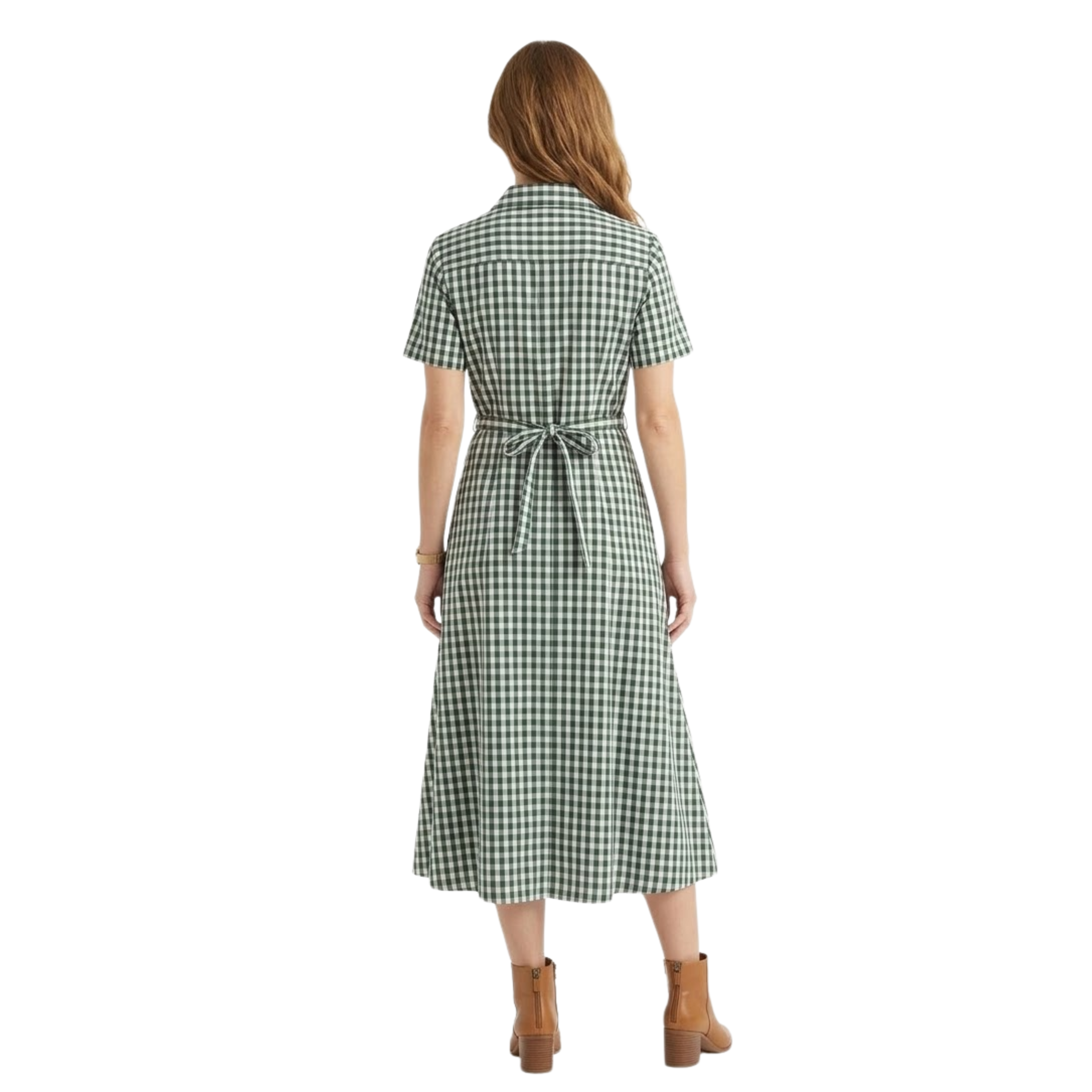 Robe Chemise Longue à Carreaux pour Femmes avec Col Classique et Manches Courtes