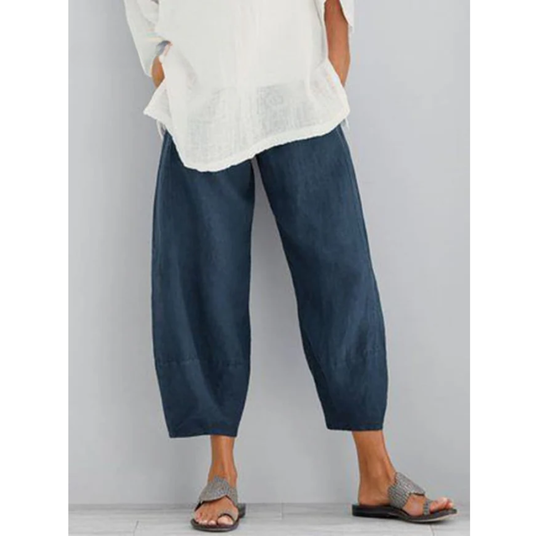 Pantalon large en lin femme - modèle décontracté à coupe droite - été