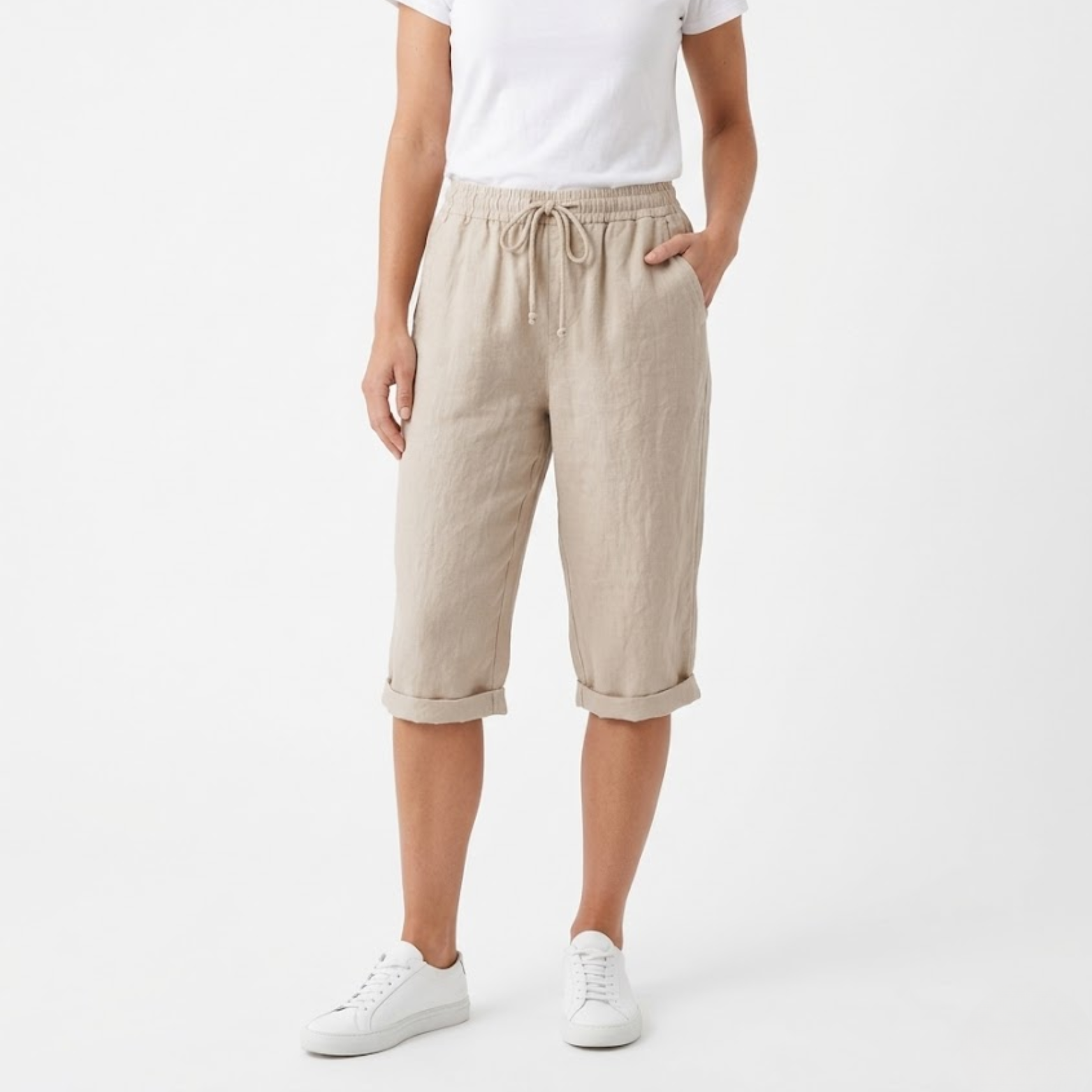 Short en Coton et Lin avec Taille Élastique et Poches pour Femmes