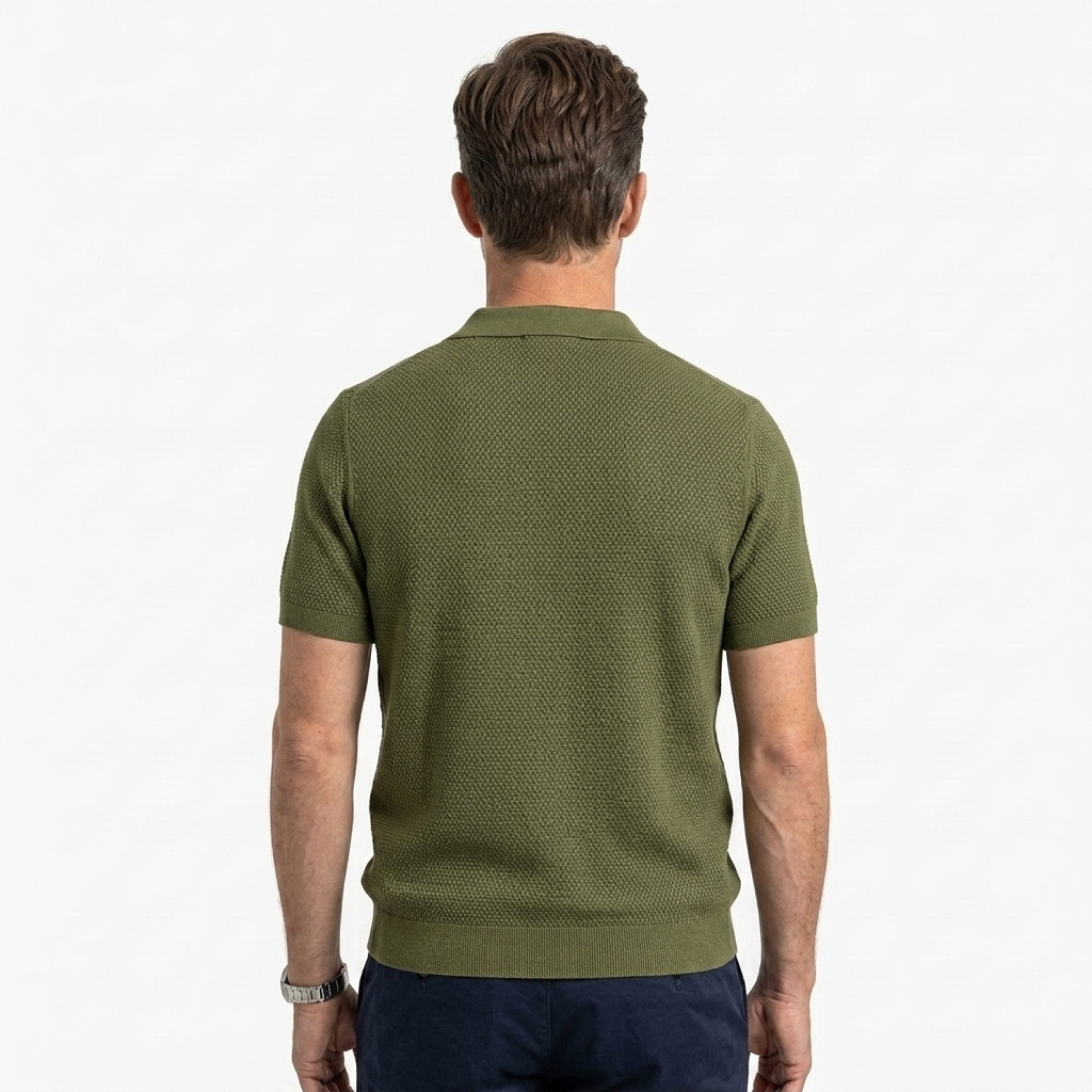 Polo homme en maille piquée texturée à manches courtes — détente
