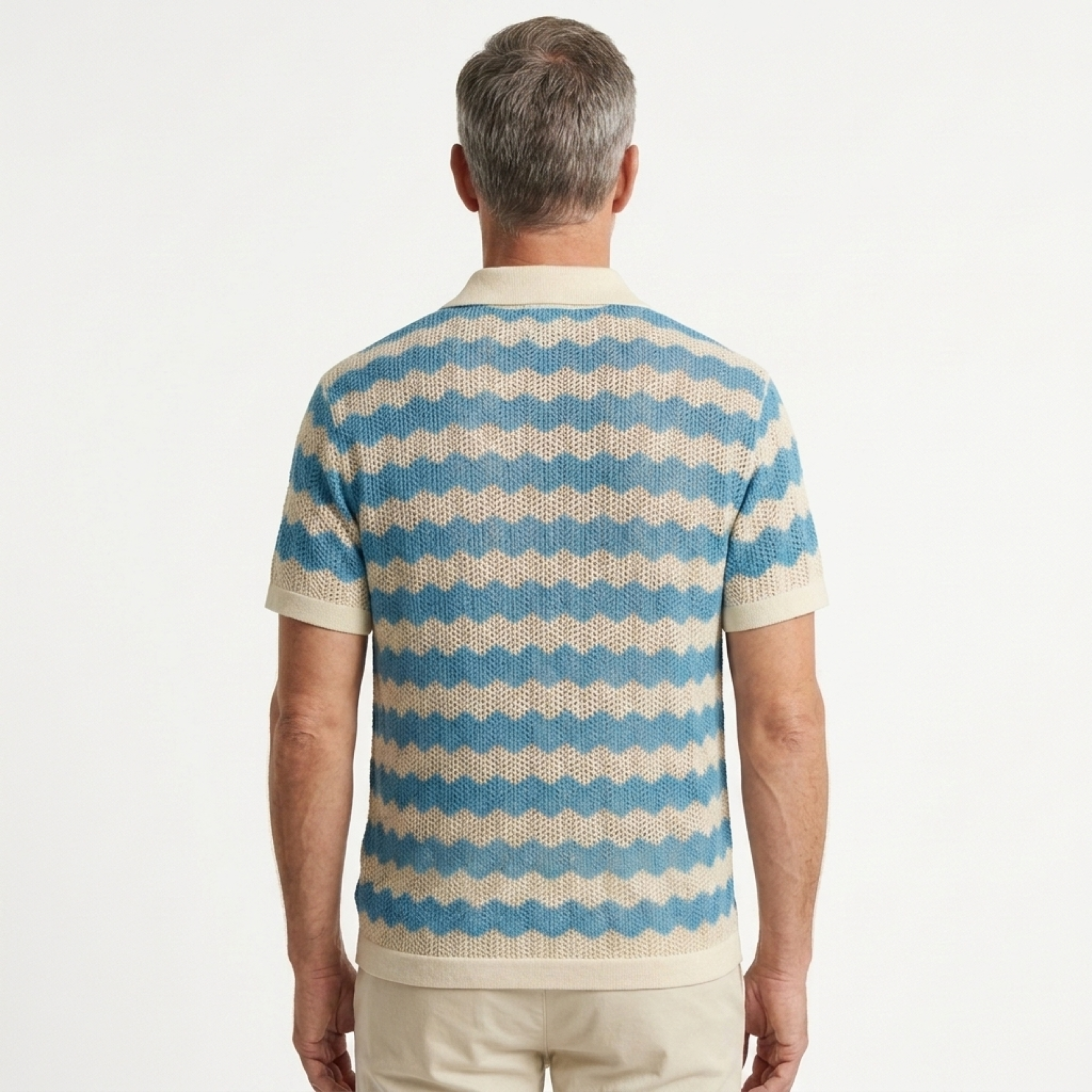 Polo en maille homme — rayures jacquard verticales — style vintage resort