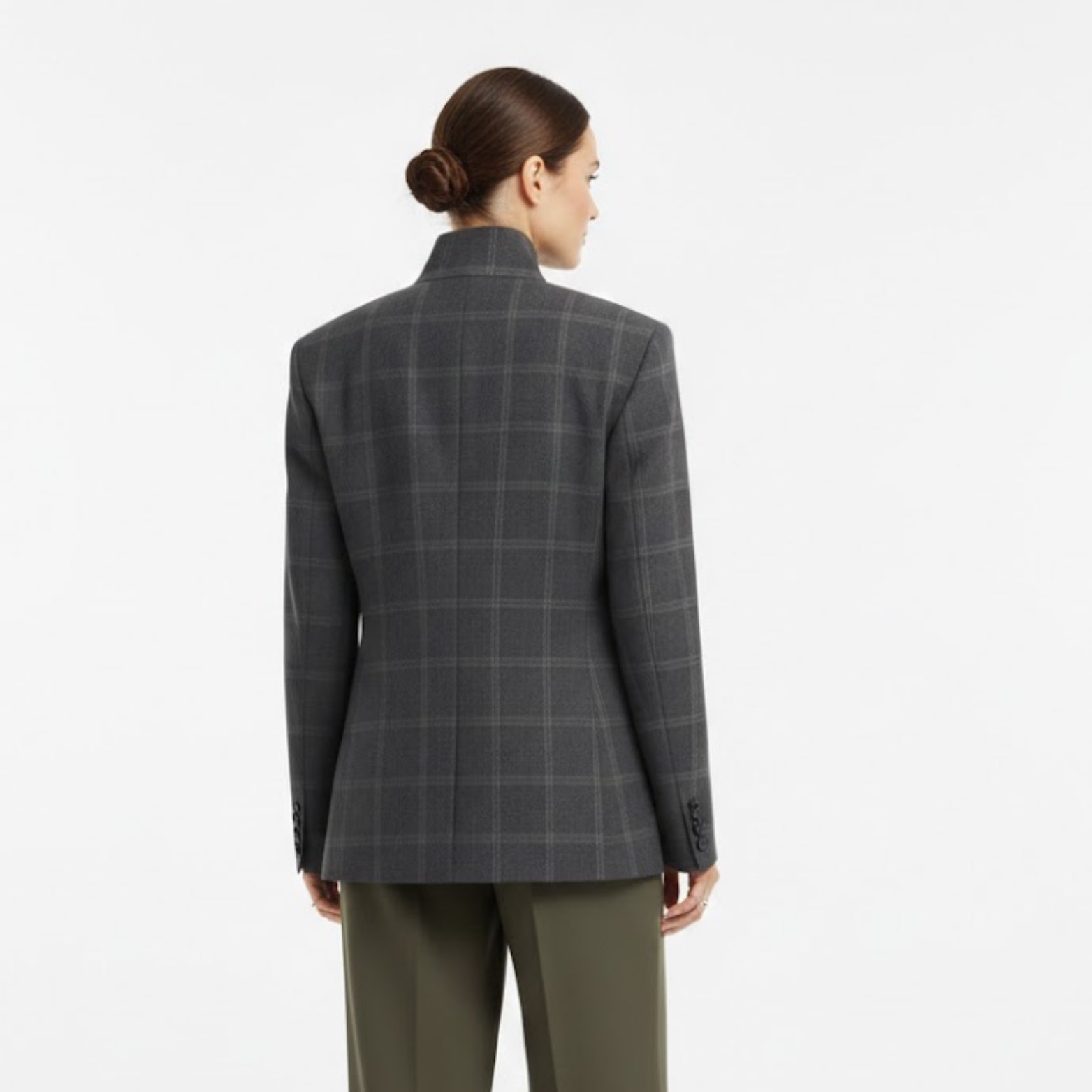 Veste courte à motif écossais pour femme avec col montant et manches fendues