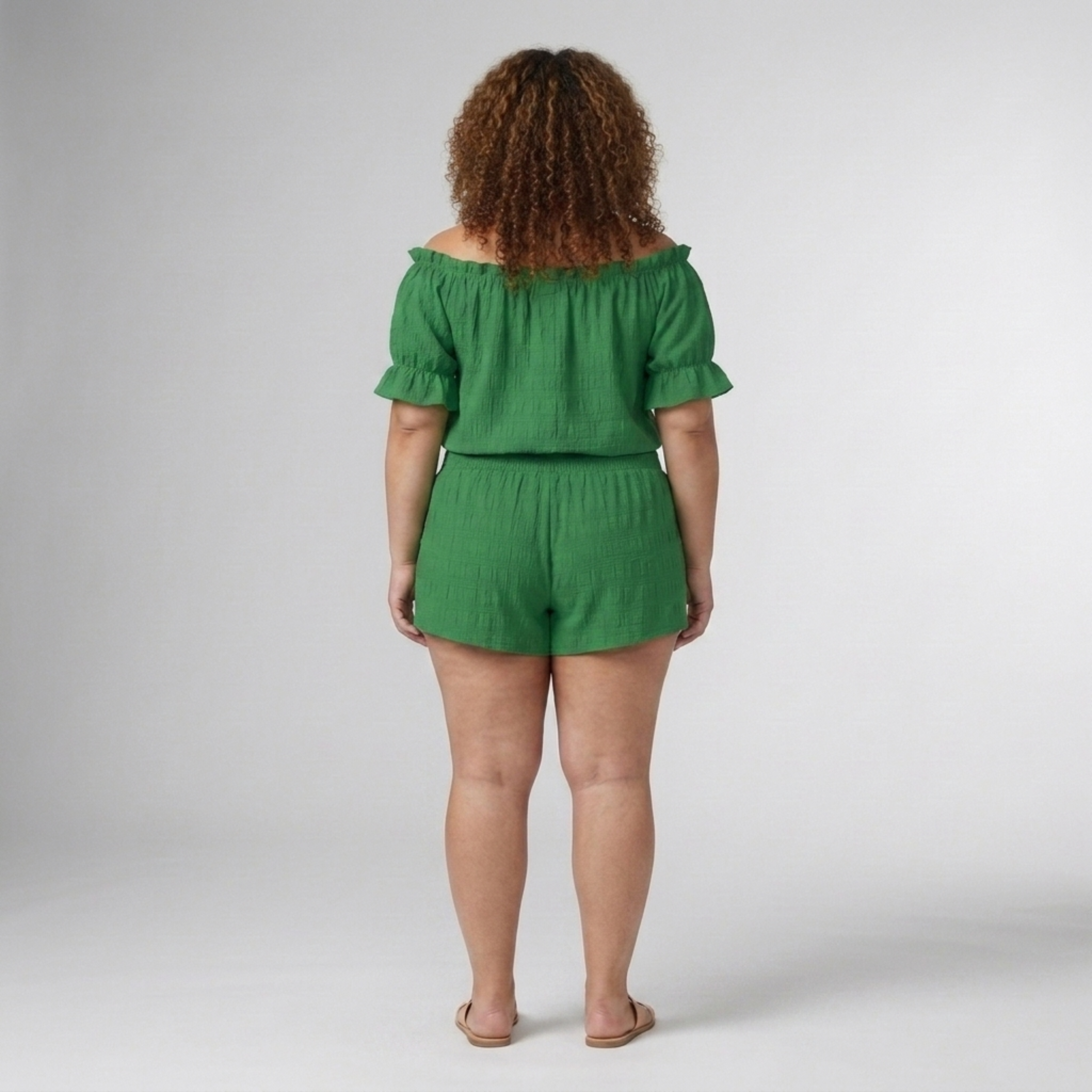 Ensemble deux pièces grande taille décontracté avec haut épaules dénudées