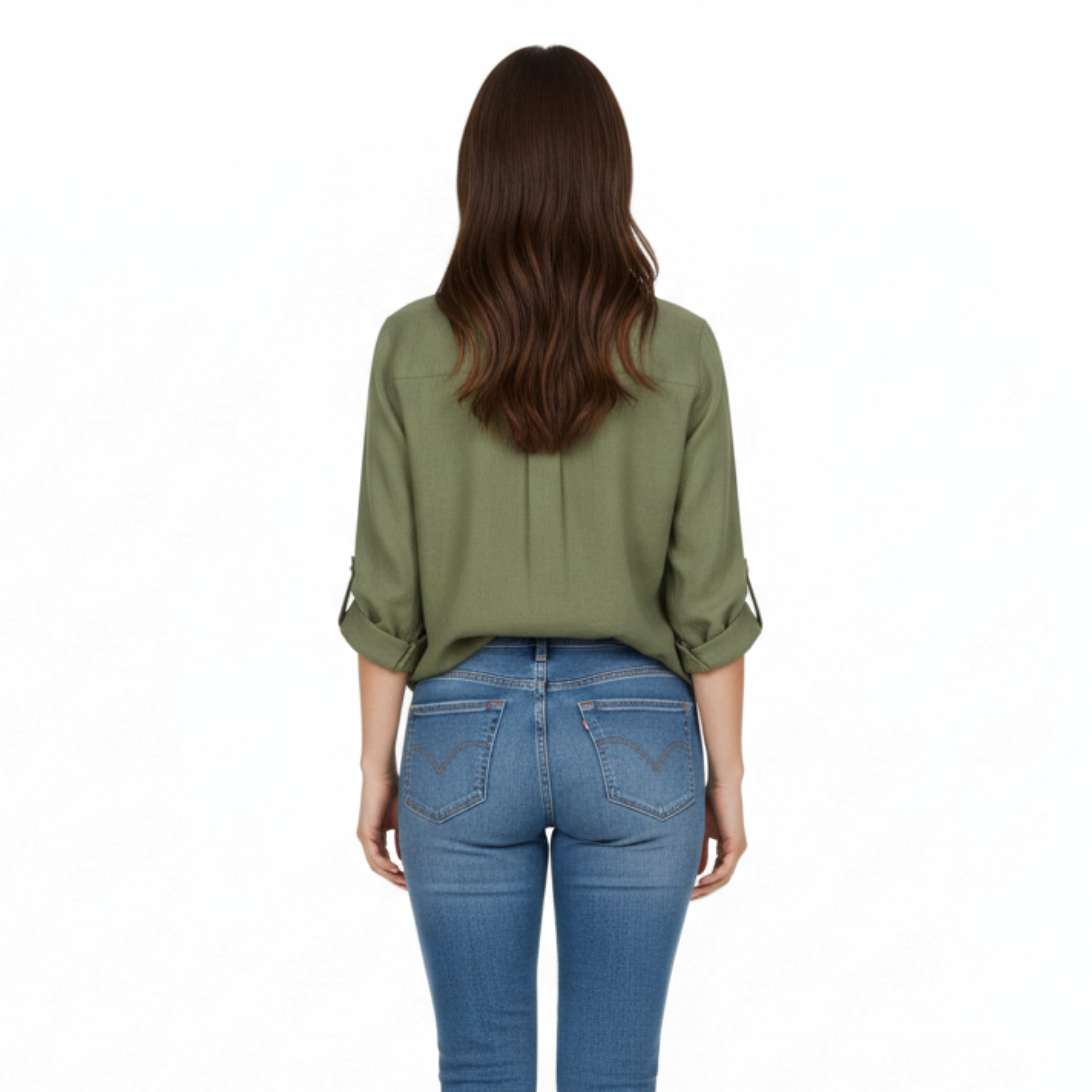Chemise décontractée ample pour femmes à boutons avec manches trois-quarts et encolure fendue