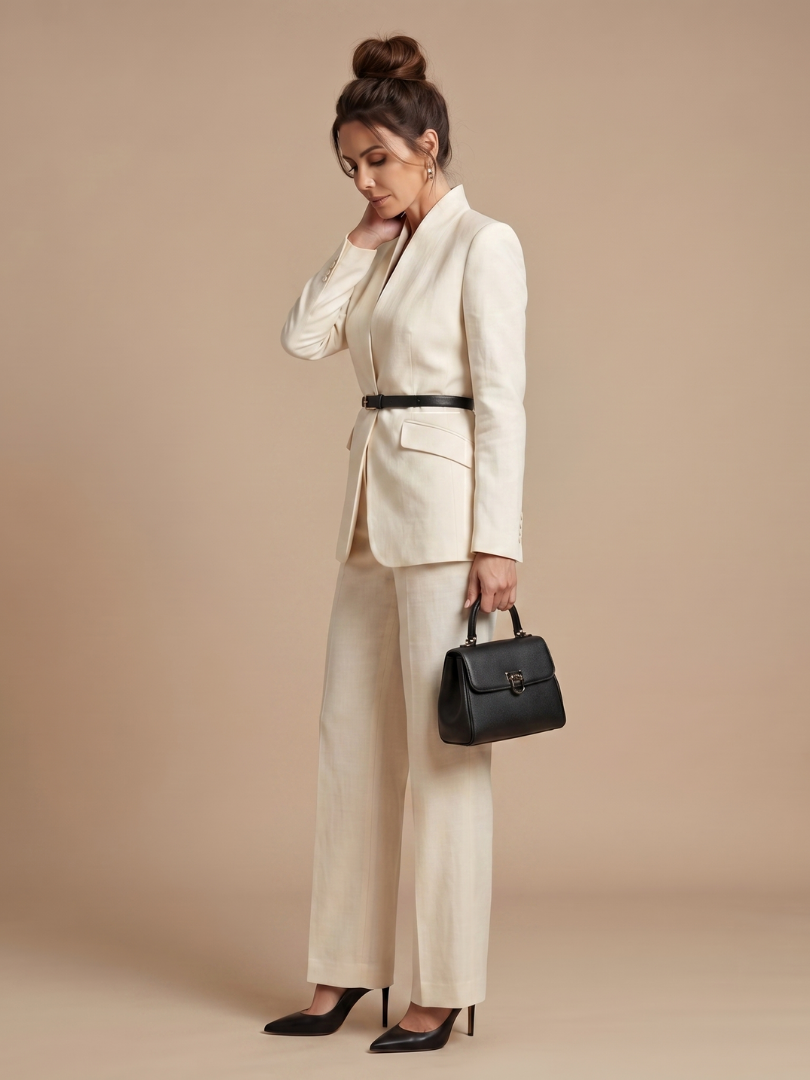 Completo da donna sartoriale – Collo alto e taglio strutturato senza tempo