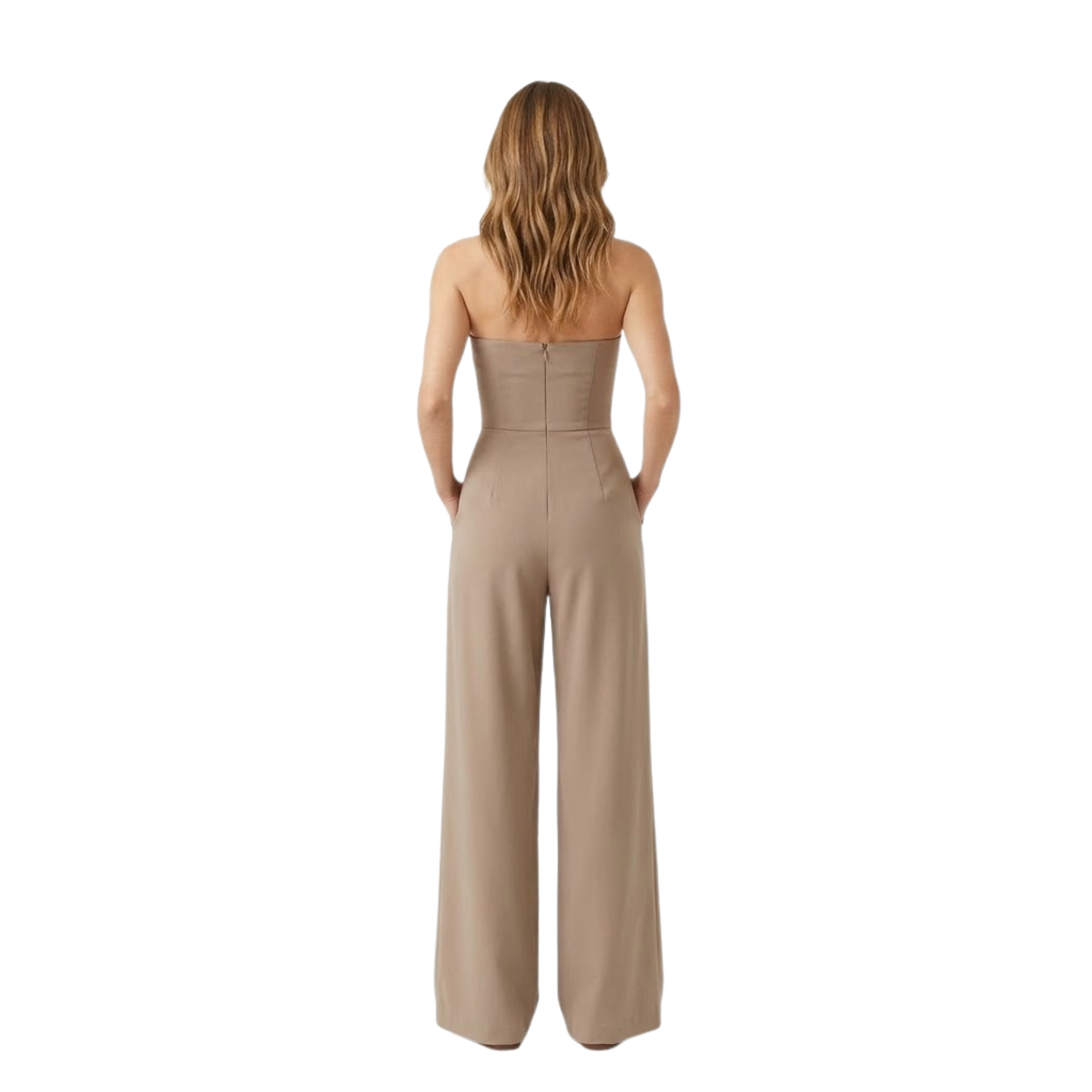 Combinaison Pantalon Bustier sans Bretelles avec Taille Ajustée et Jambes Larges