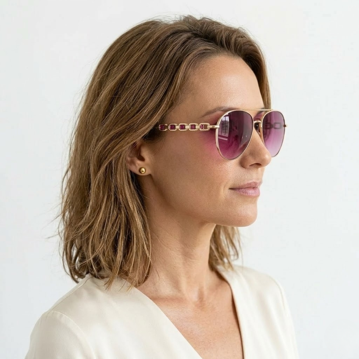Lunettes aviateur pour femmes avec branches en chaîne et verres dégradés
