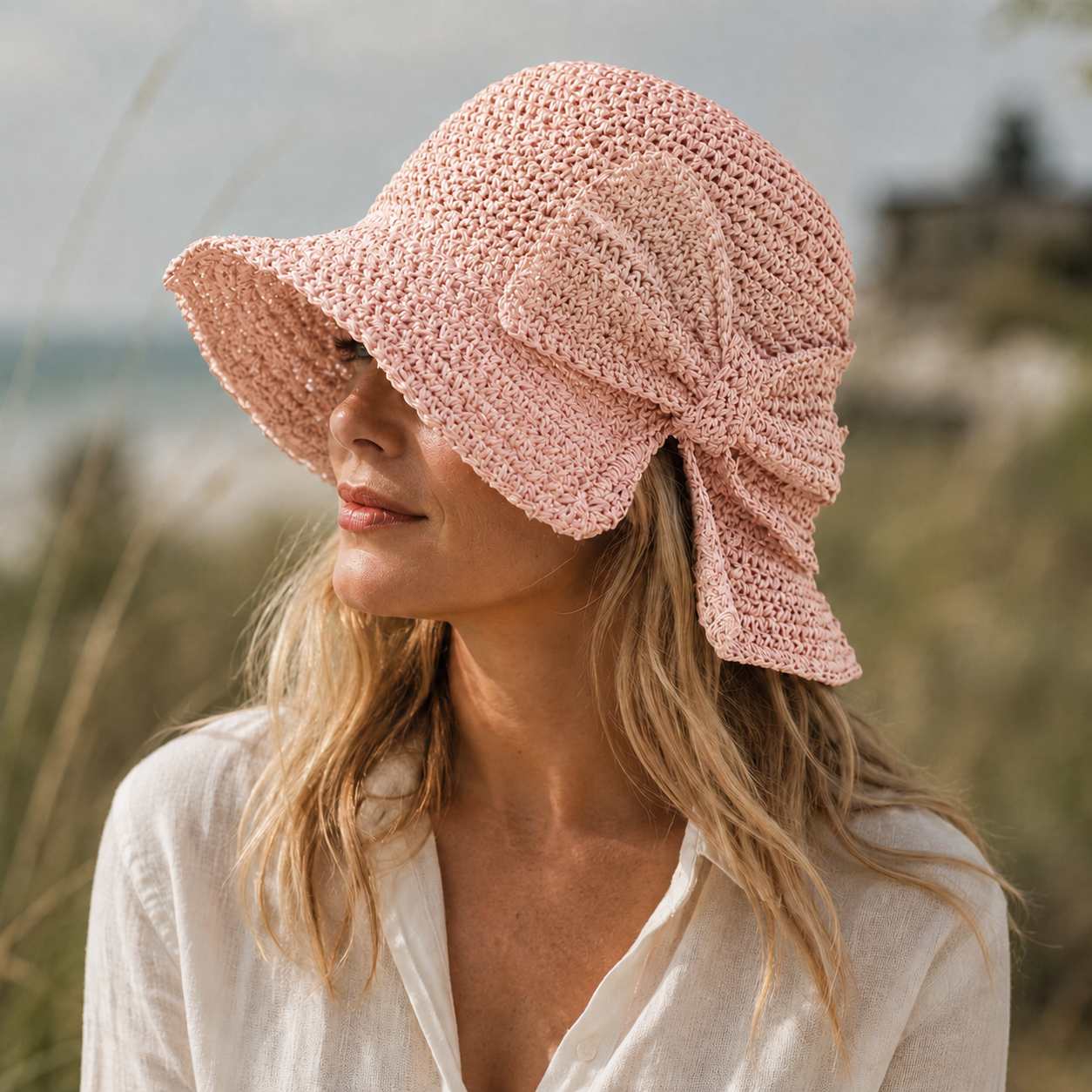 Chapeau de soleil bucket hat pour femme - grand nœud souple - voyage mode