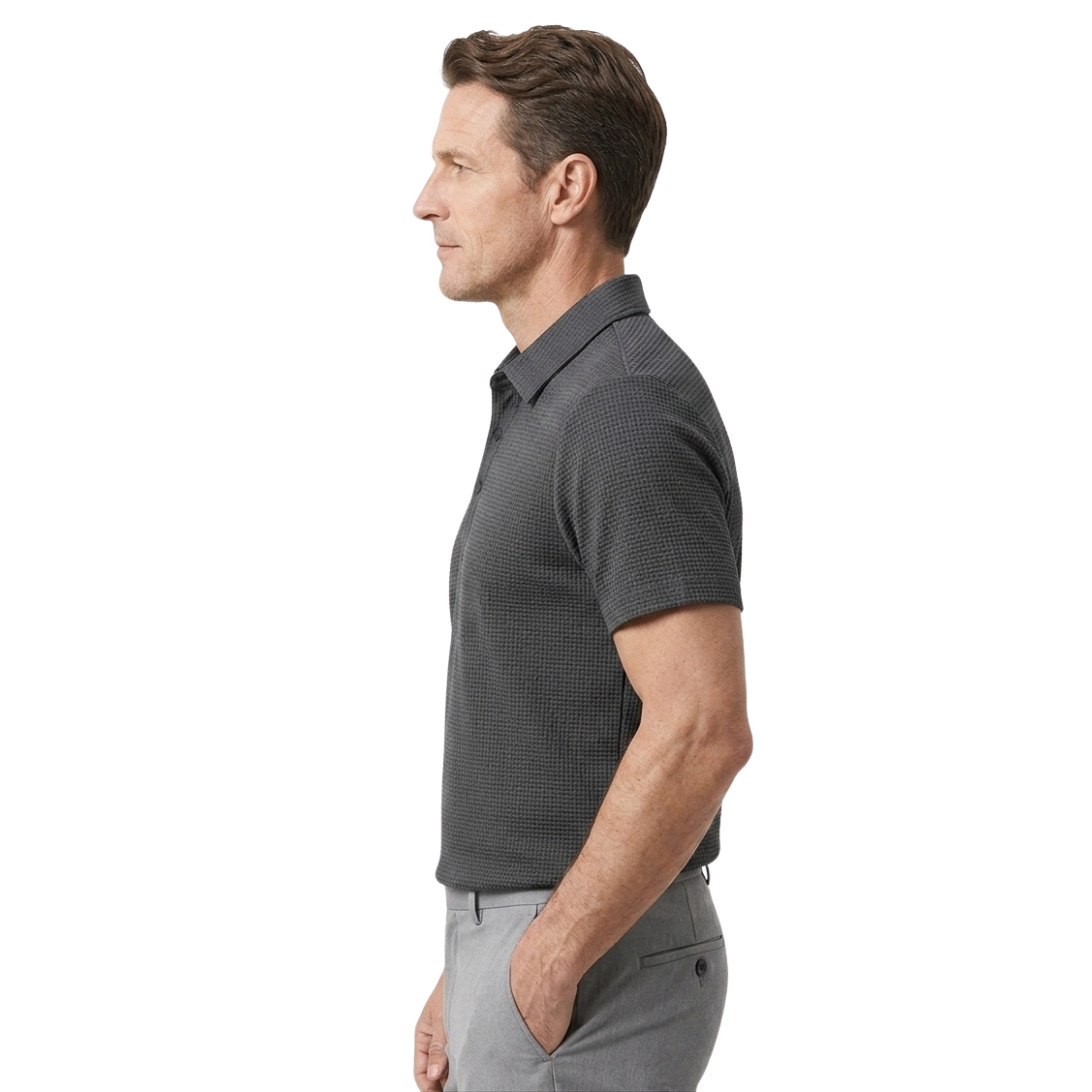 Polo homme à texture gaufrée et manches courtes — bureau & détente
