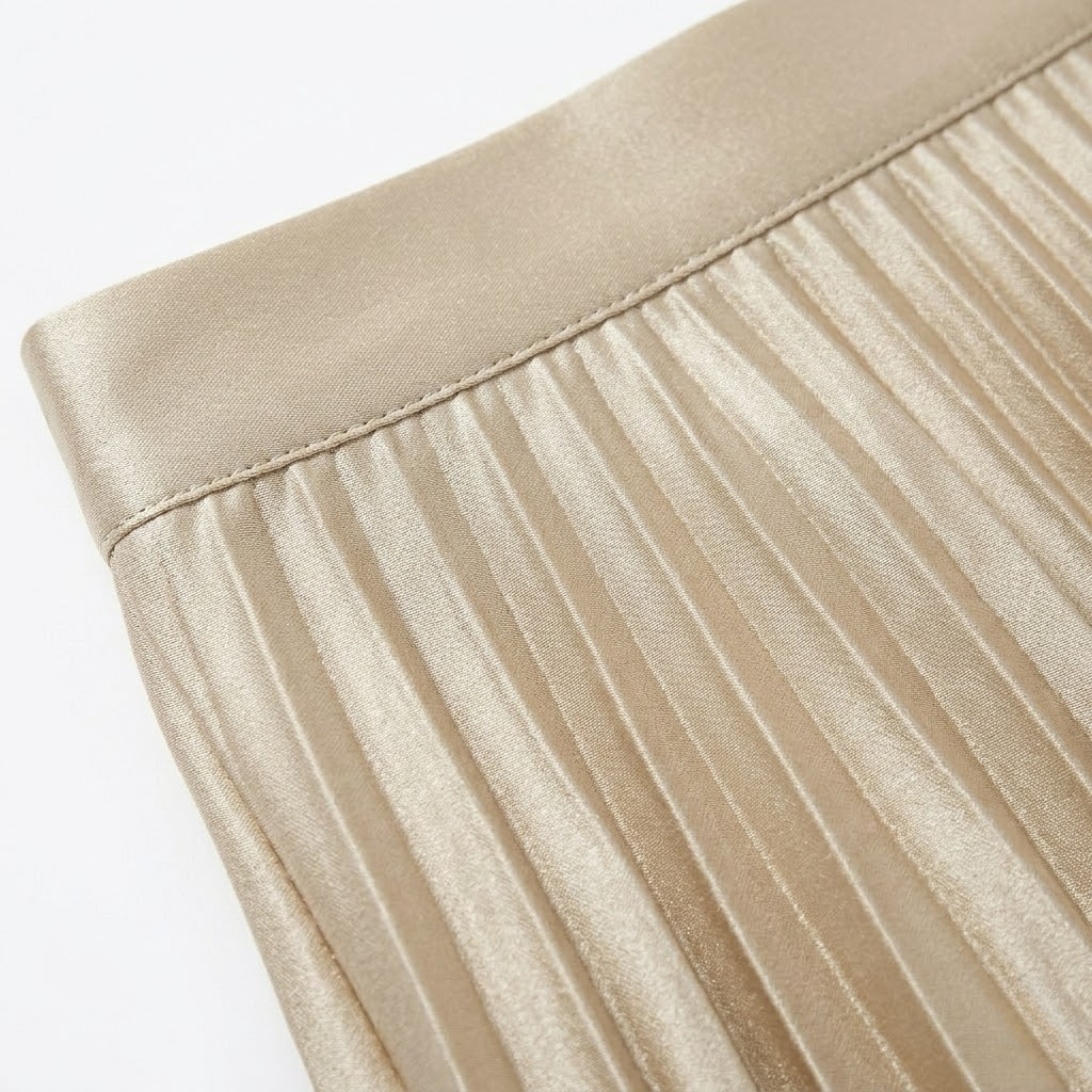 Jupe Longue Plissée Satinée à Taille Haute Élastique pour Femme