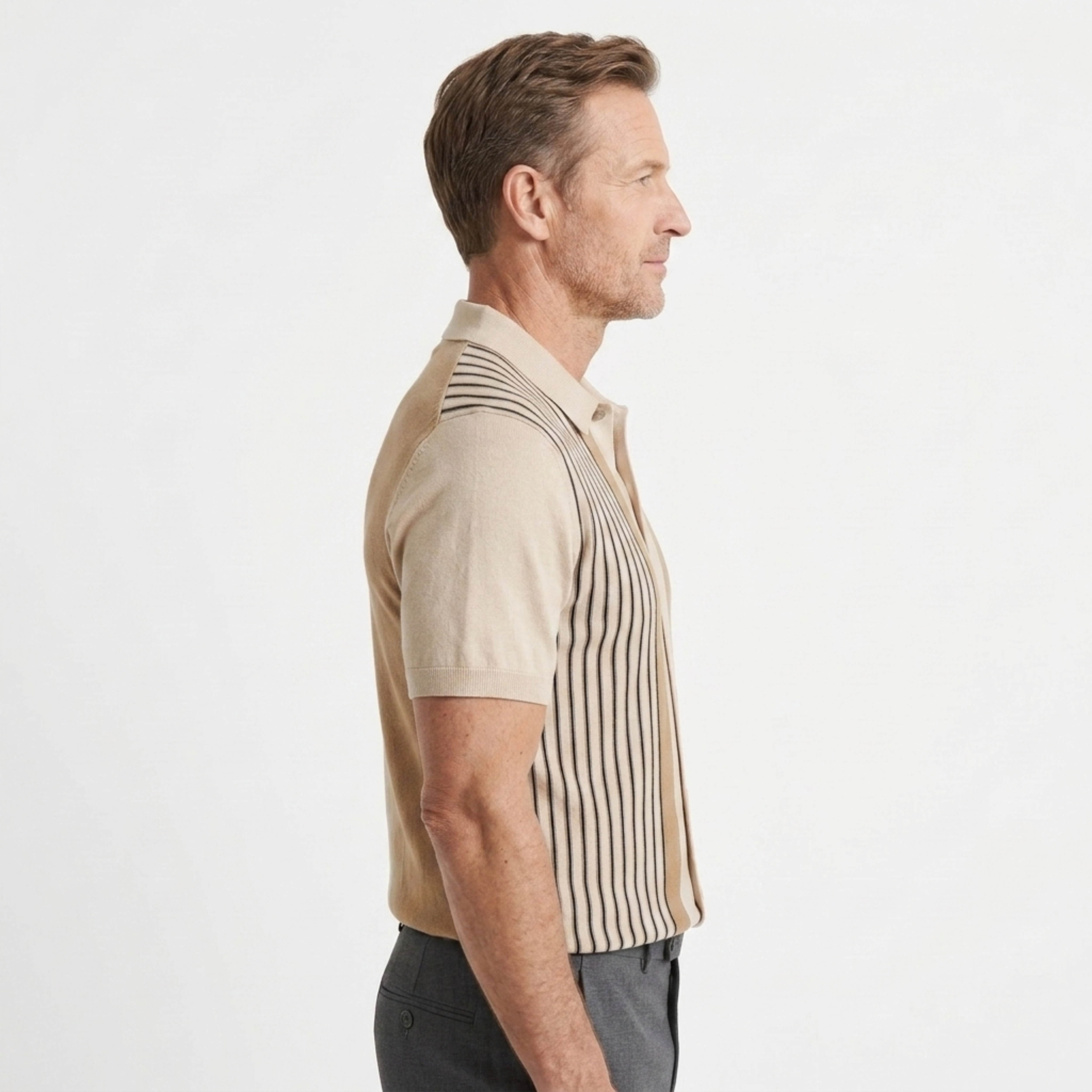 Chemise en maille homme — rayures verticales — coupe décontractée