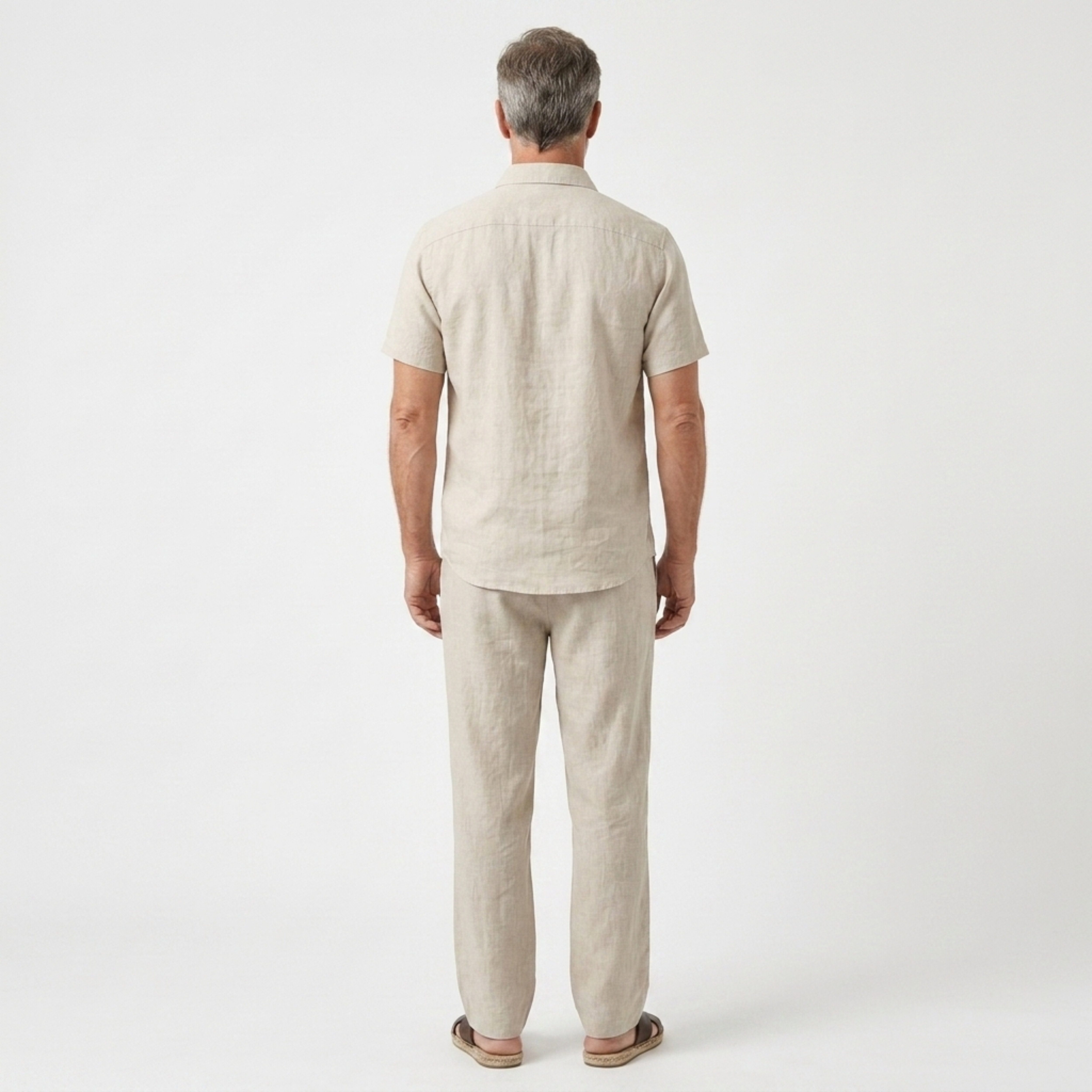 Ensemble deux pièces en lin pour homme — coupe décontractée — vacances à la plage