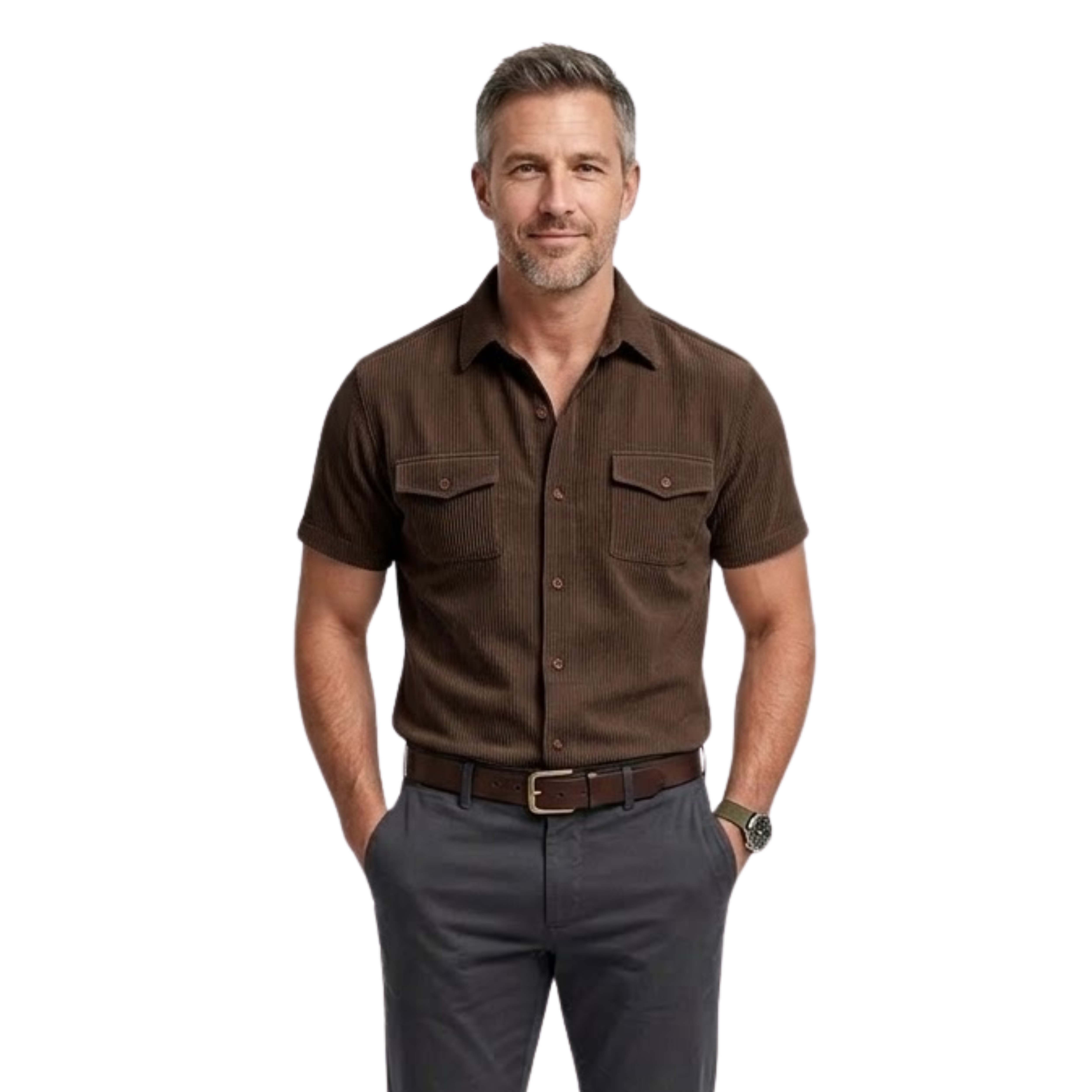 Chemise cargo pour homme en velours côtelé à manches courtes avec poches poitrine