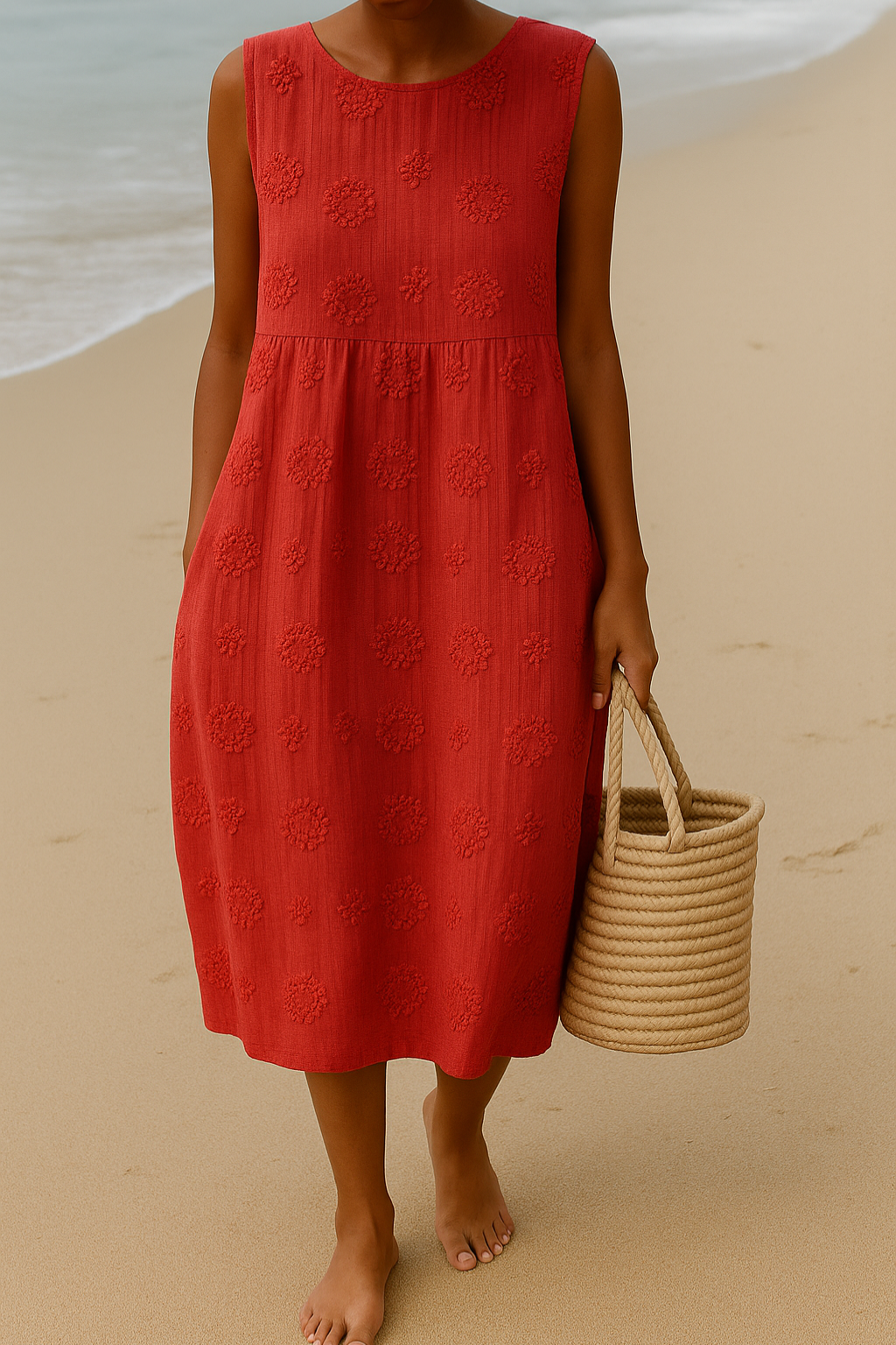 Robe Midi Texturée Sans Manches
