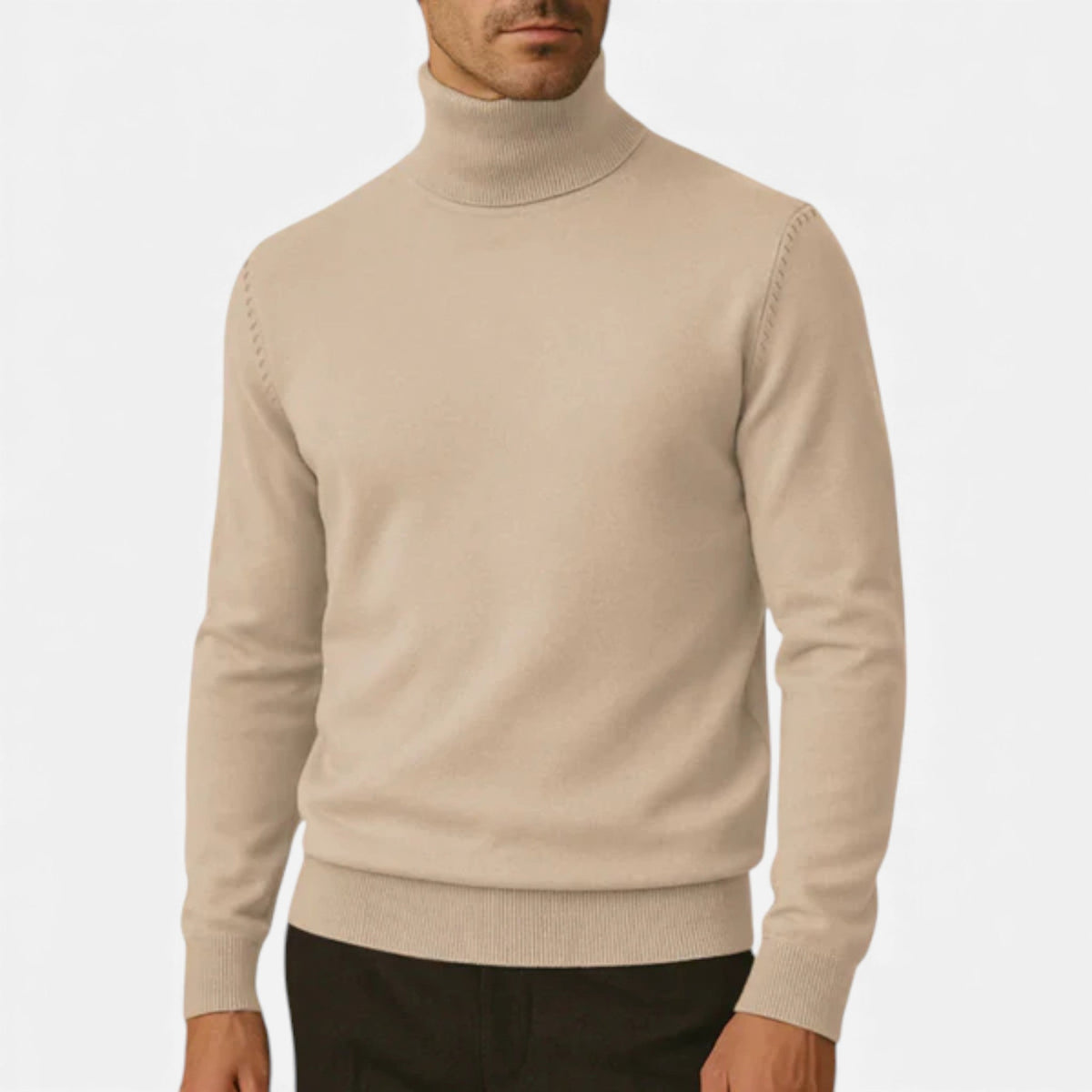 Men's Acrylic Sweater – Turtleneck and Ribbed Edges, Slim Fit