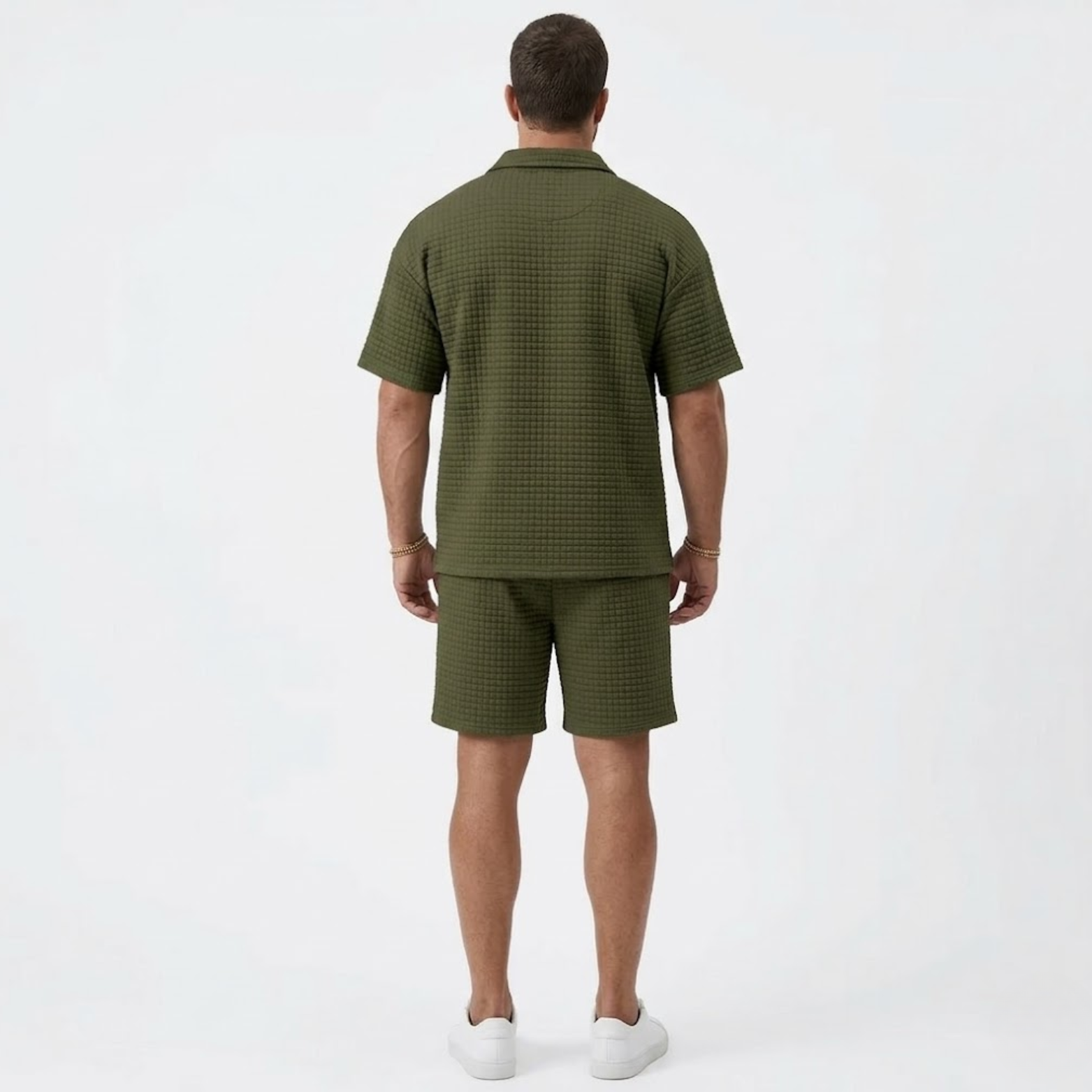 Ensemble Décontracté pour Homme avec Chemise à Revers et Short à Carreaux