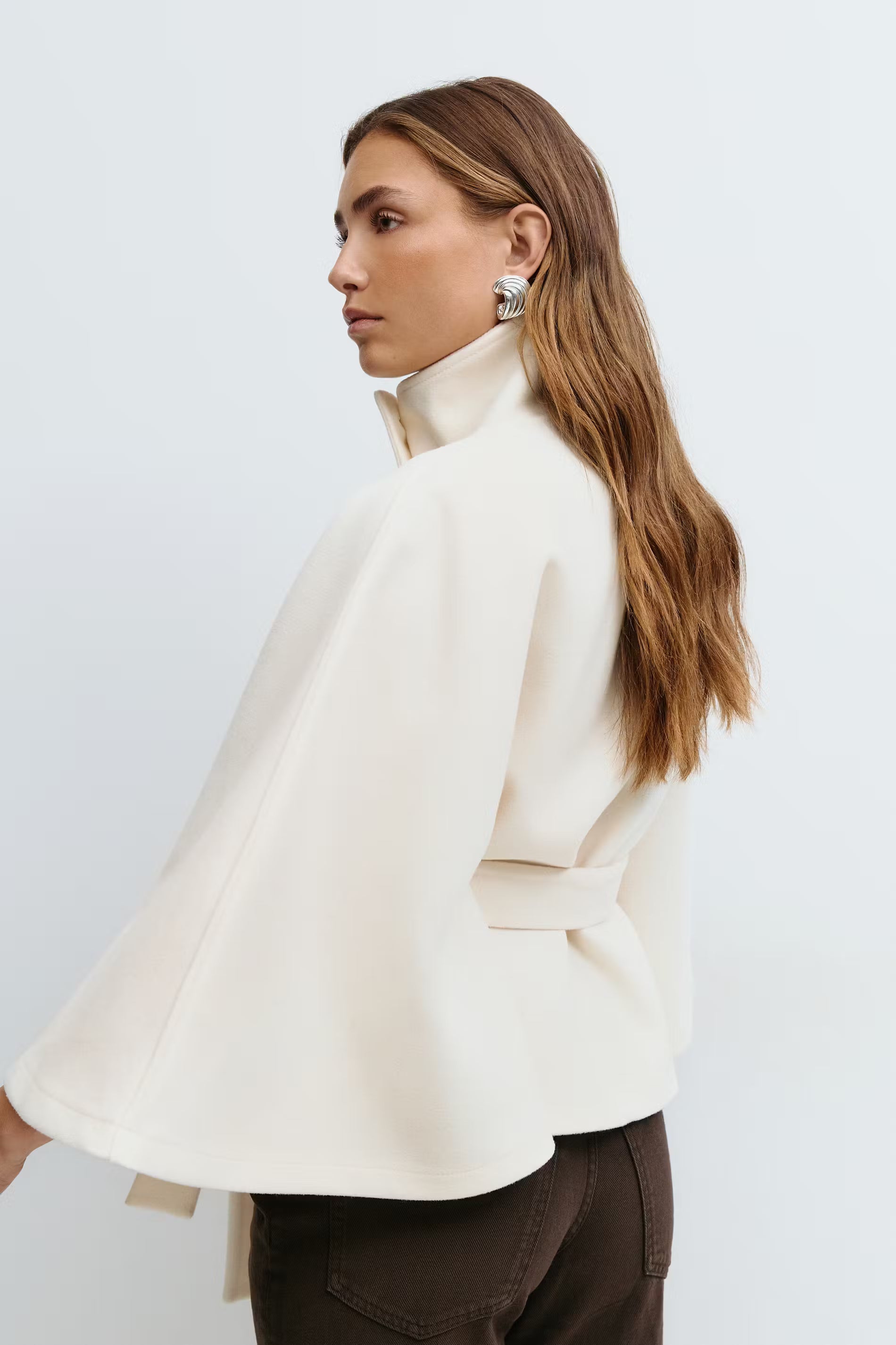 Cape Femme – High Neck Tie Waist Loose Silhouette