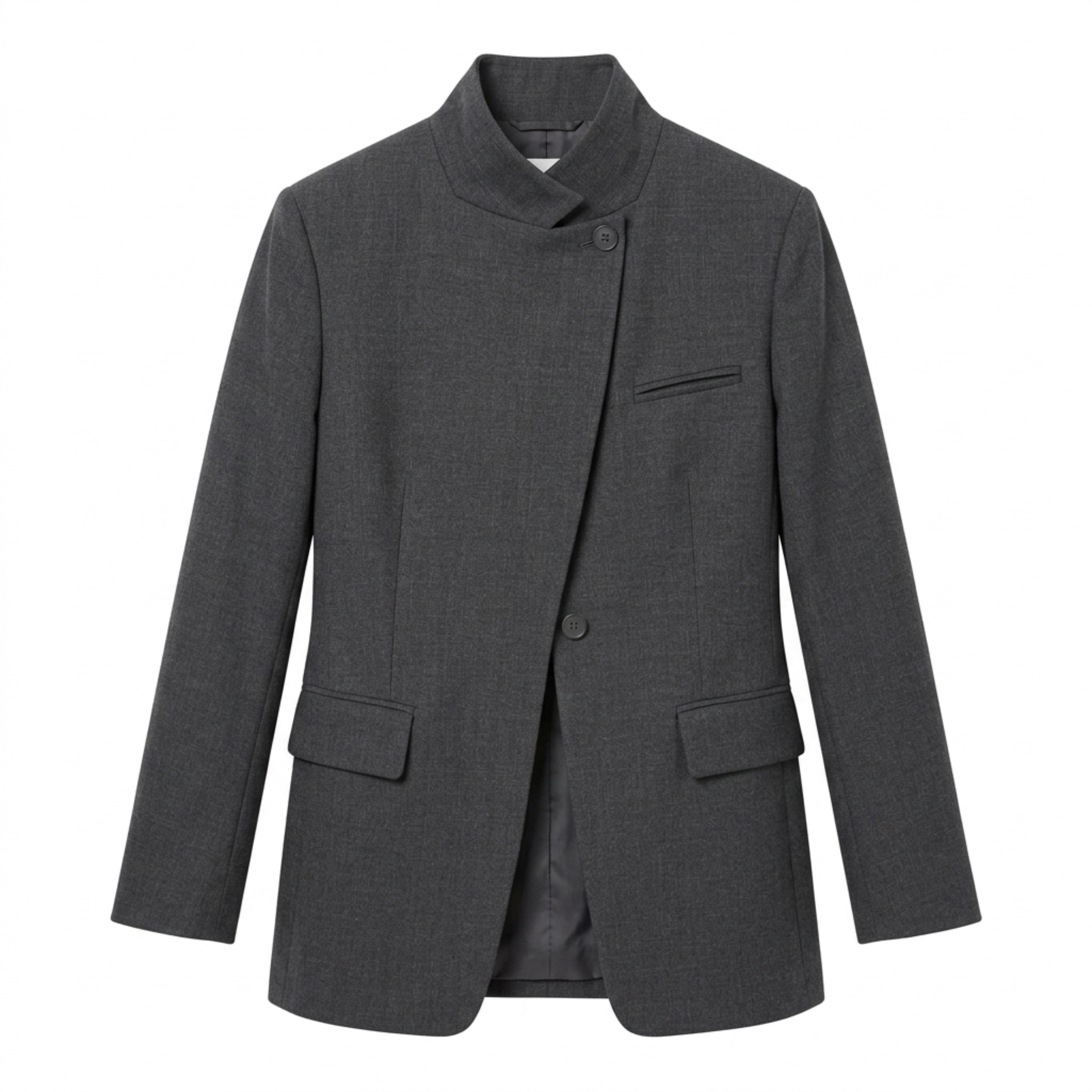 Women’s Polyester Blazer – Asymmetrical, Single-Button, Fitted Cut