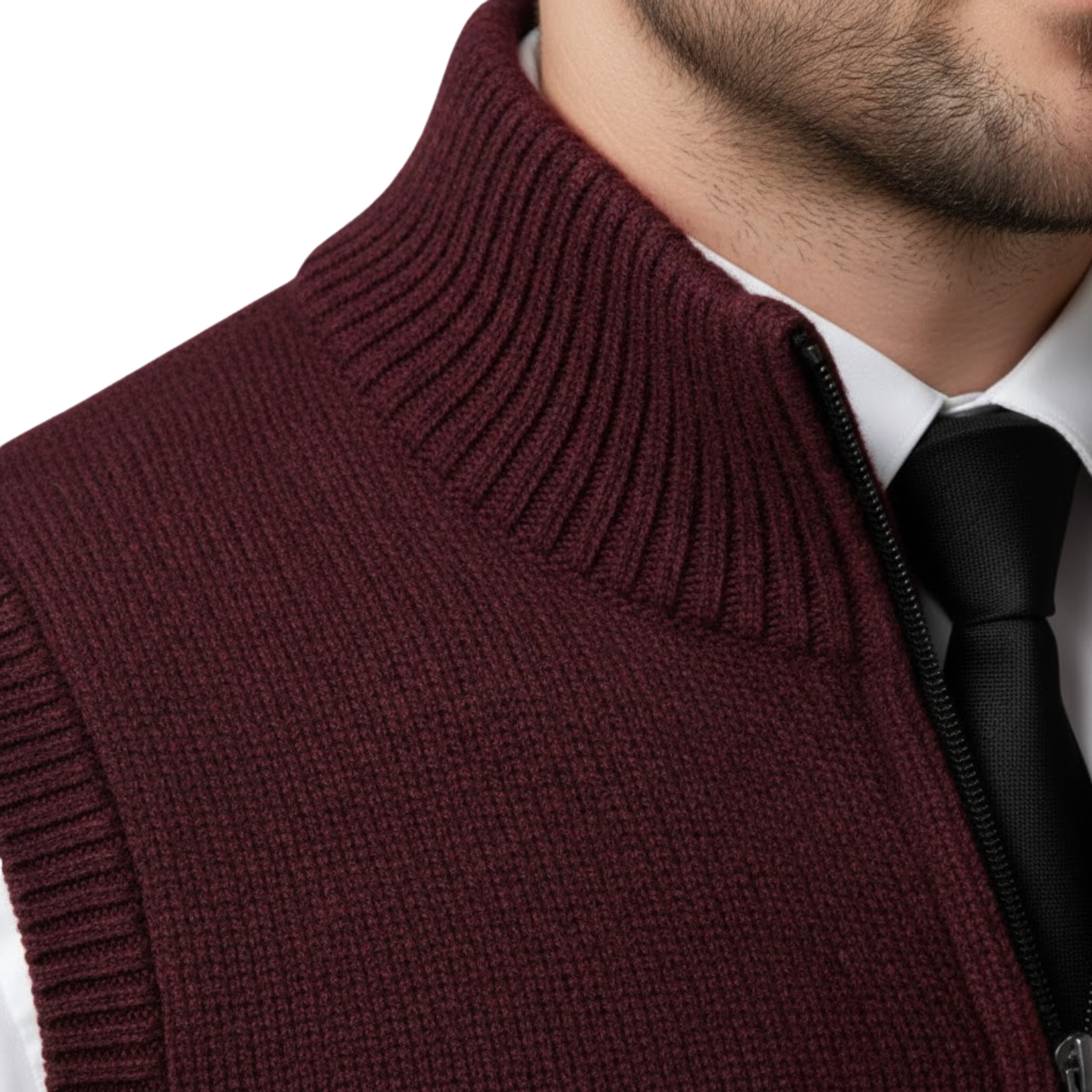 Gilet en maille sans manches avec fermeture éclair et col montant