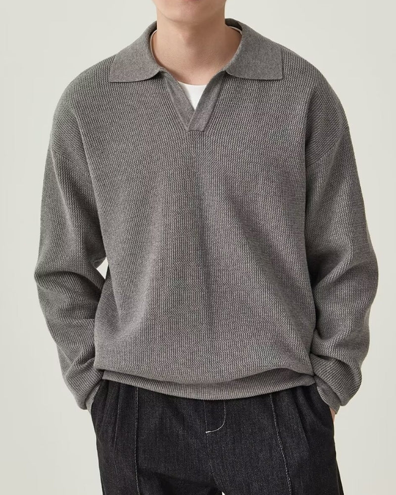 Pull Homme – Polo s límečkem a texturovaným úpletem v rafinovaném běžném střihu