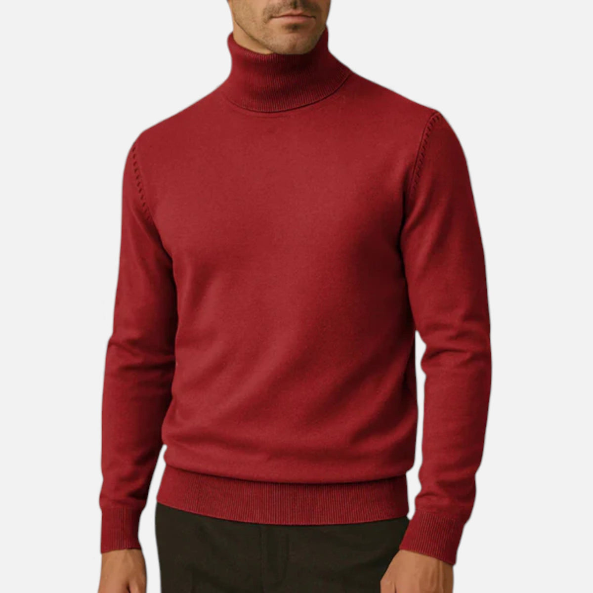 Men's Acrylic Sweater – Turtleneck and Ribbed Edges, Slim Fit
