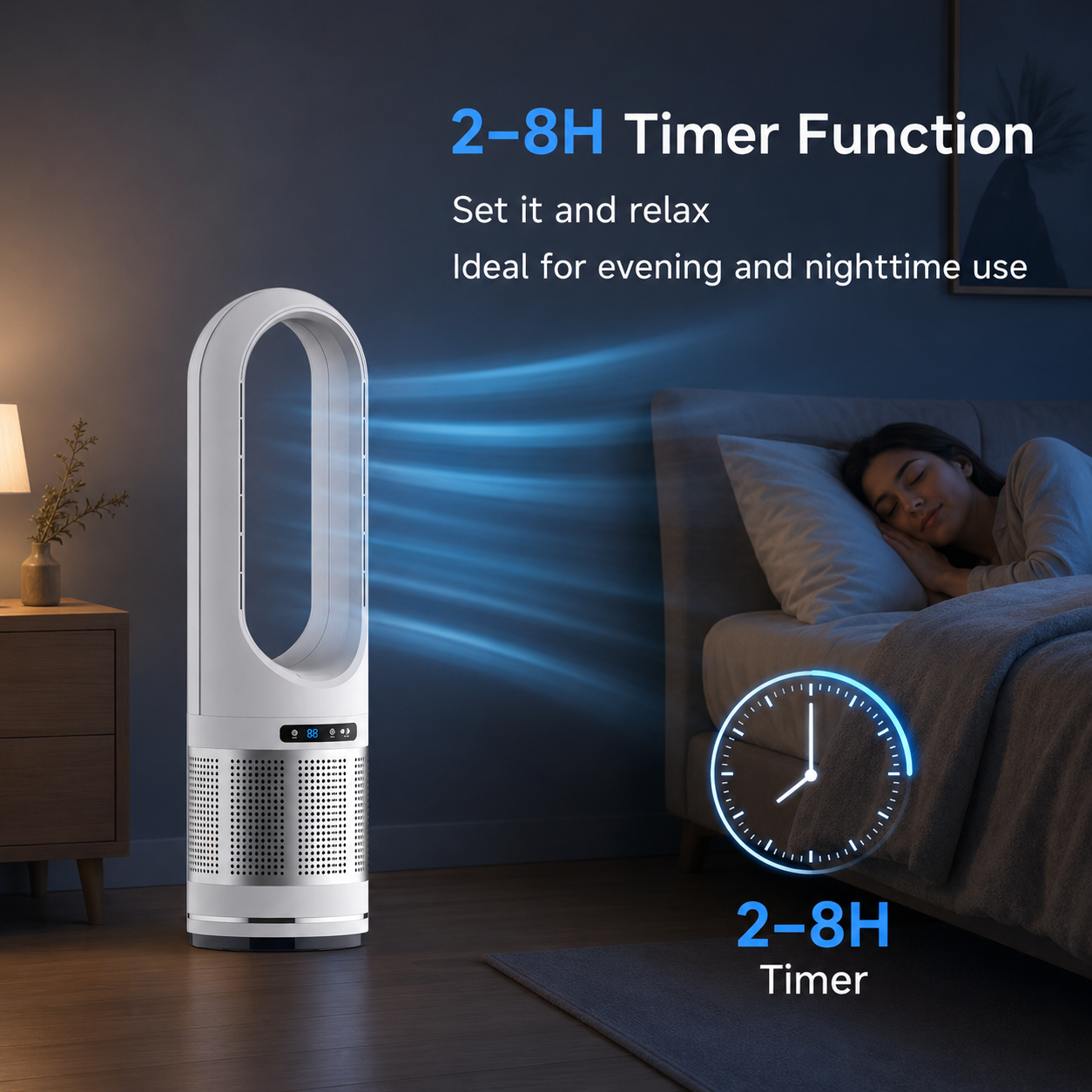 Vertical Bladeless Fan with Remote Control, Oscillation, and Timer