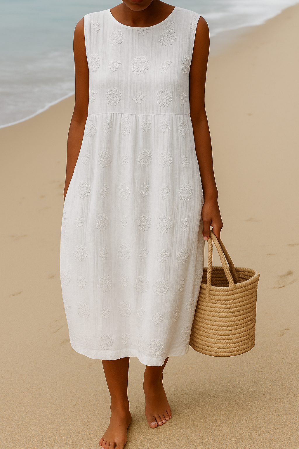 Robe Midi Texturée Sans Manches