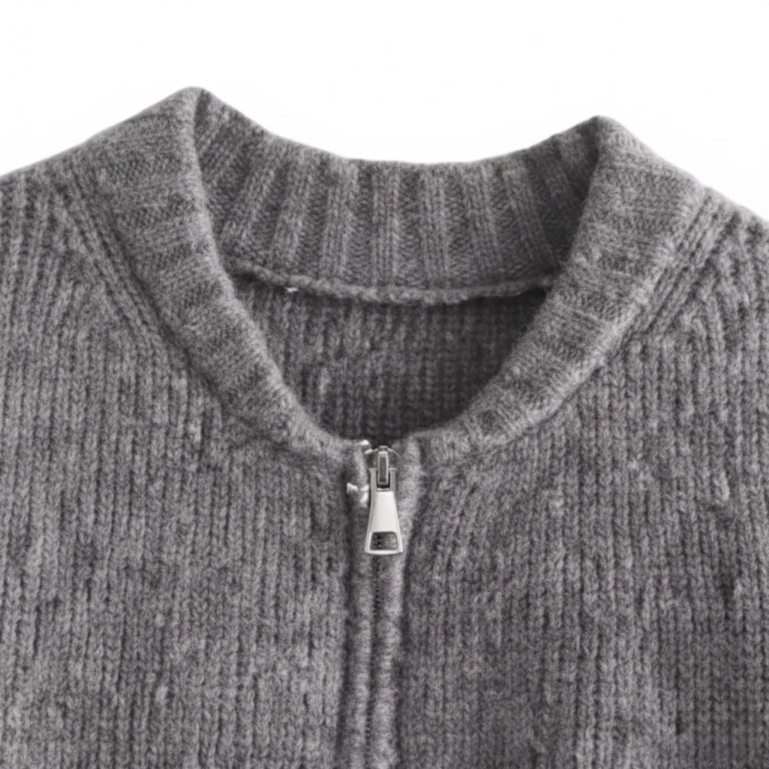 Veste pull en maille zippée pour femme col rond style vintage décontracté