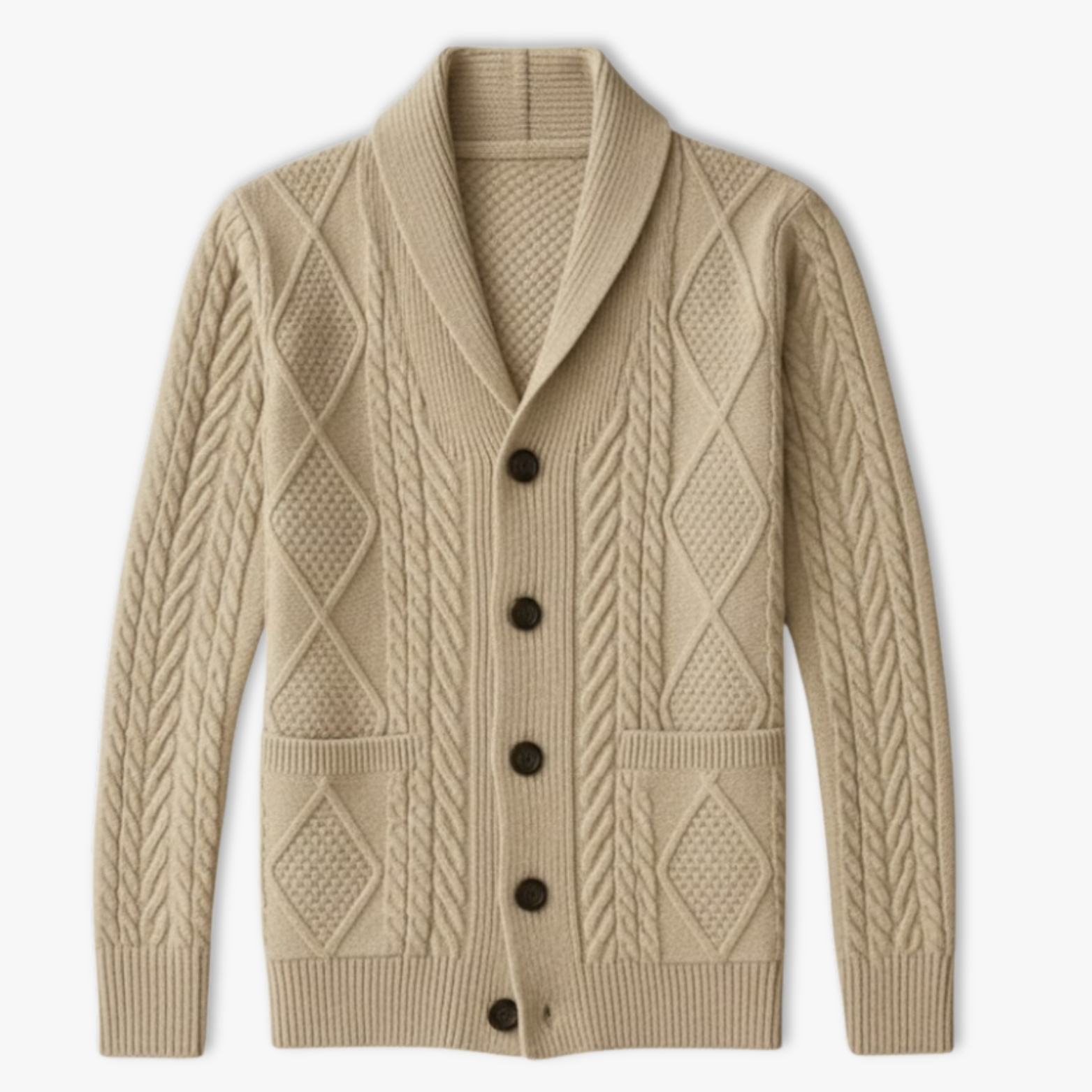 Gilet homme maille torsadée col montant fermeture boutonnée