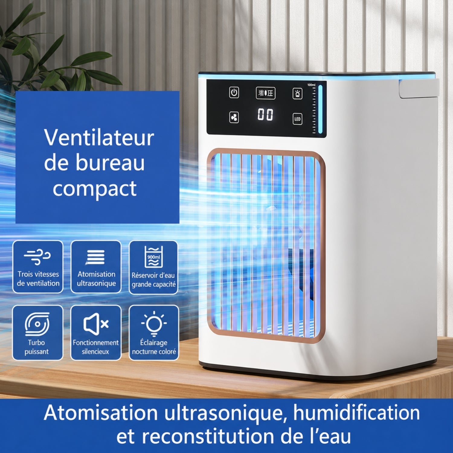 Rafraîchisseur d’Air USB Compact avec Brumisation et 3 Vitesses