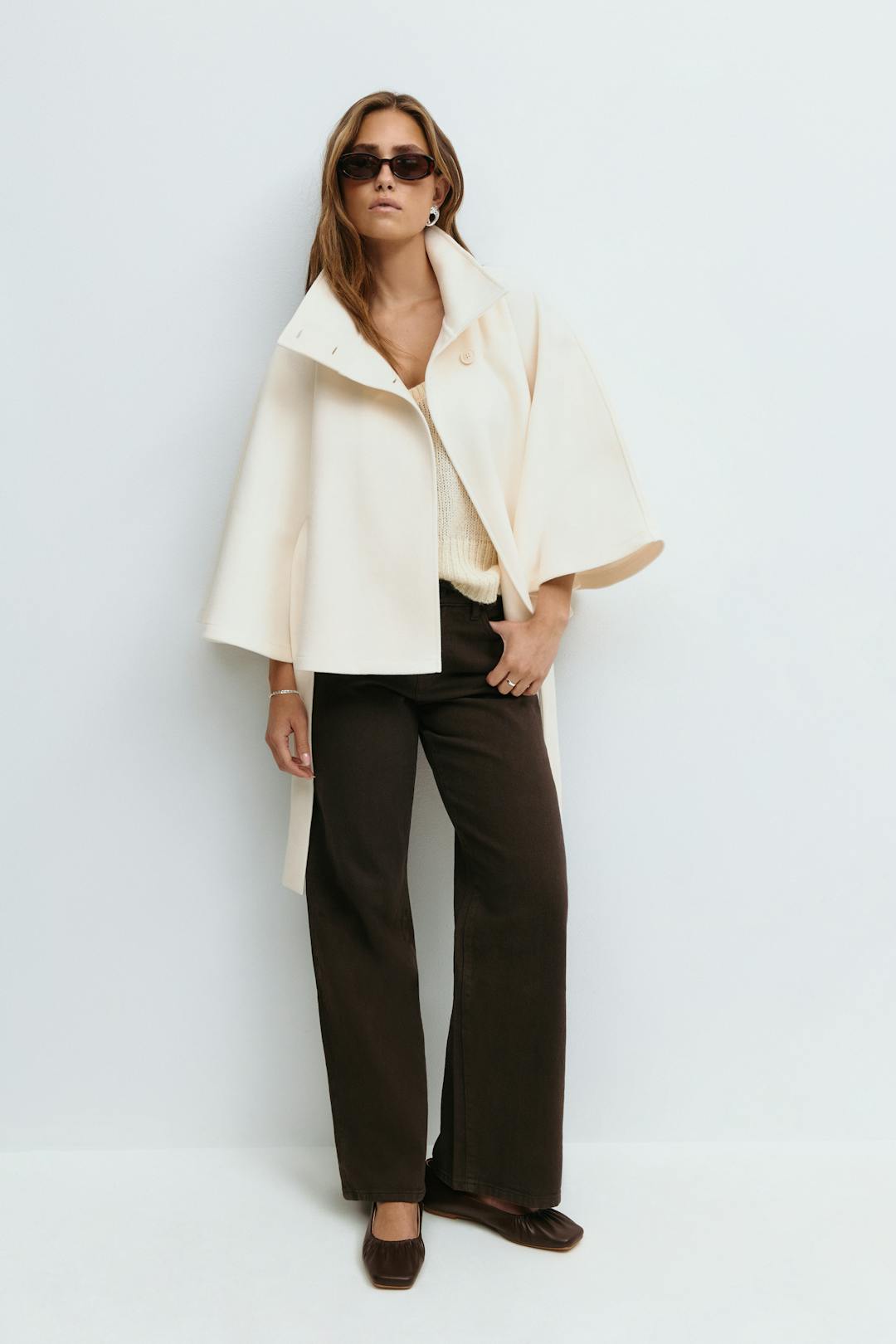 Cape Femme – High Neck Tie Waist Loose Silhouette