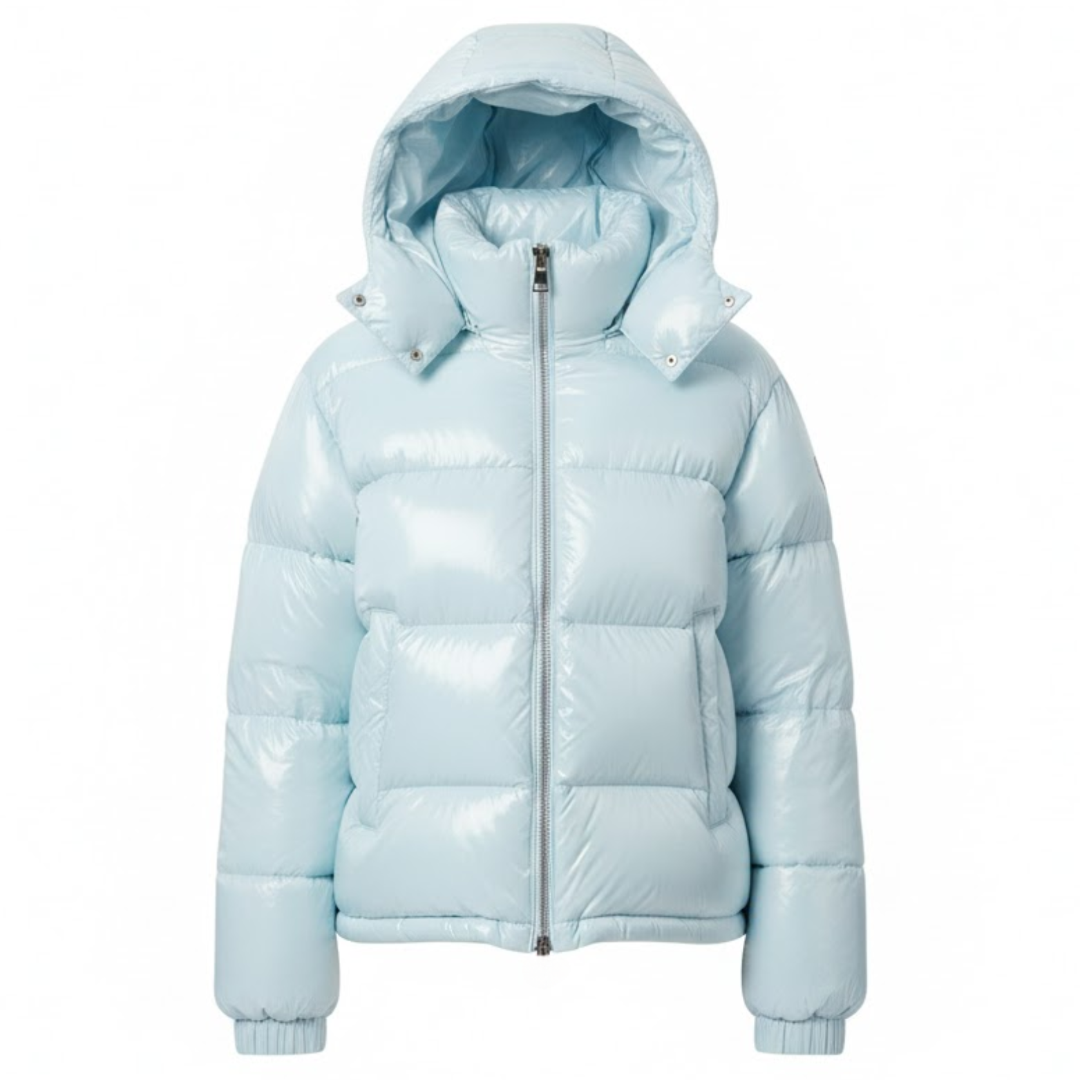 Veste Femme Matelassée Brillante à Capuche, Fermeture Zippée Montante, Chaude et Douillette