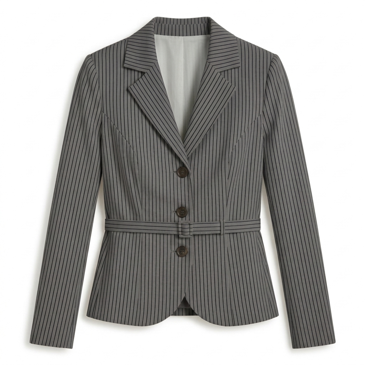 Damenblazer aus Polyester – gestreift mit Gürtel, elegant taillierter Schnitt