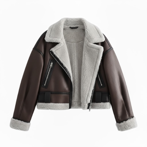 Veste Courte Femme Ample et Polyvalente Doublée de Fourrure