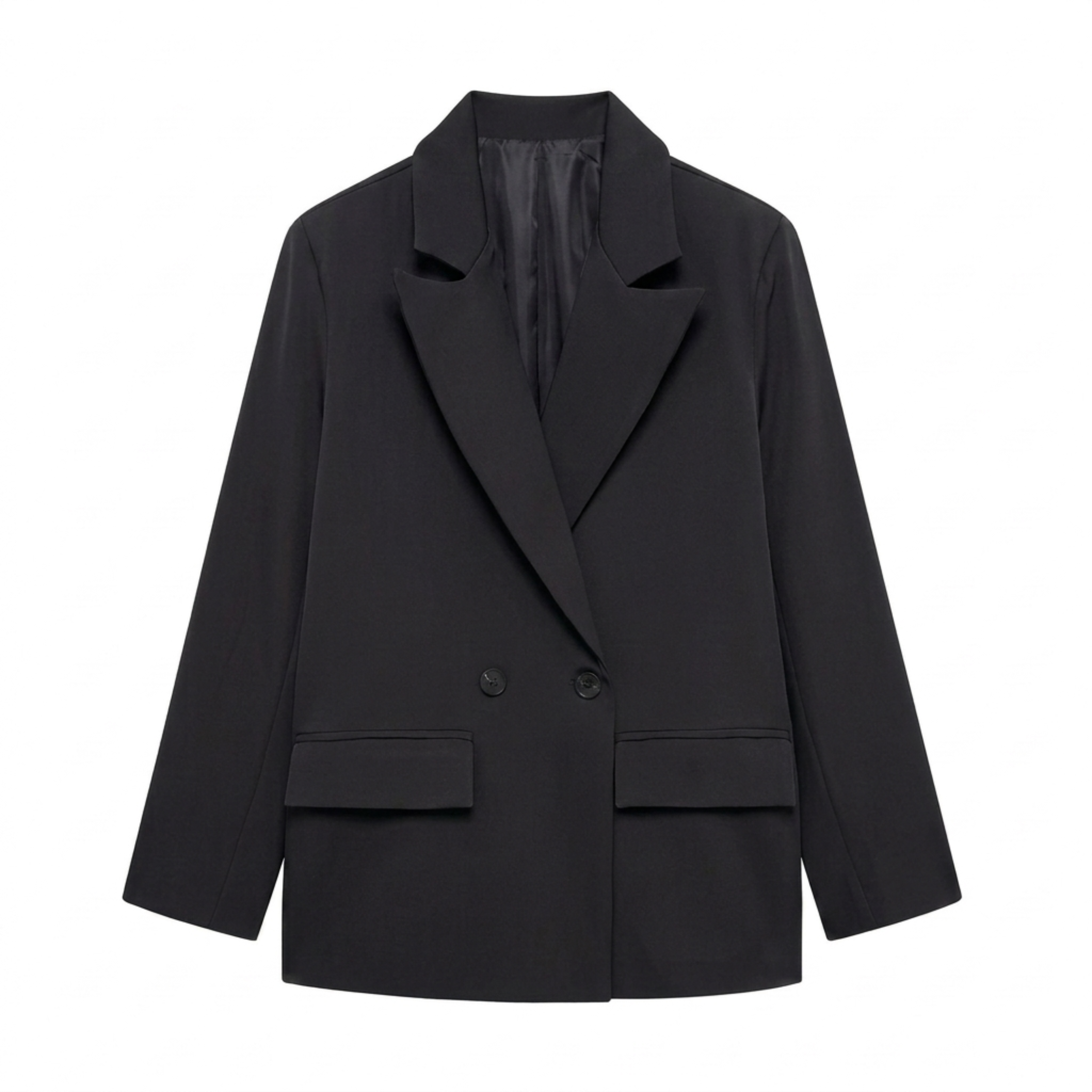 Women’s Polyester Blazer – Double-Breasted with Pockets, Timeless Relaxed Fit