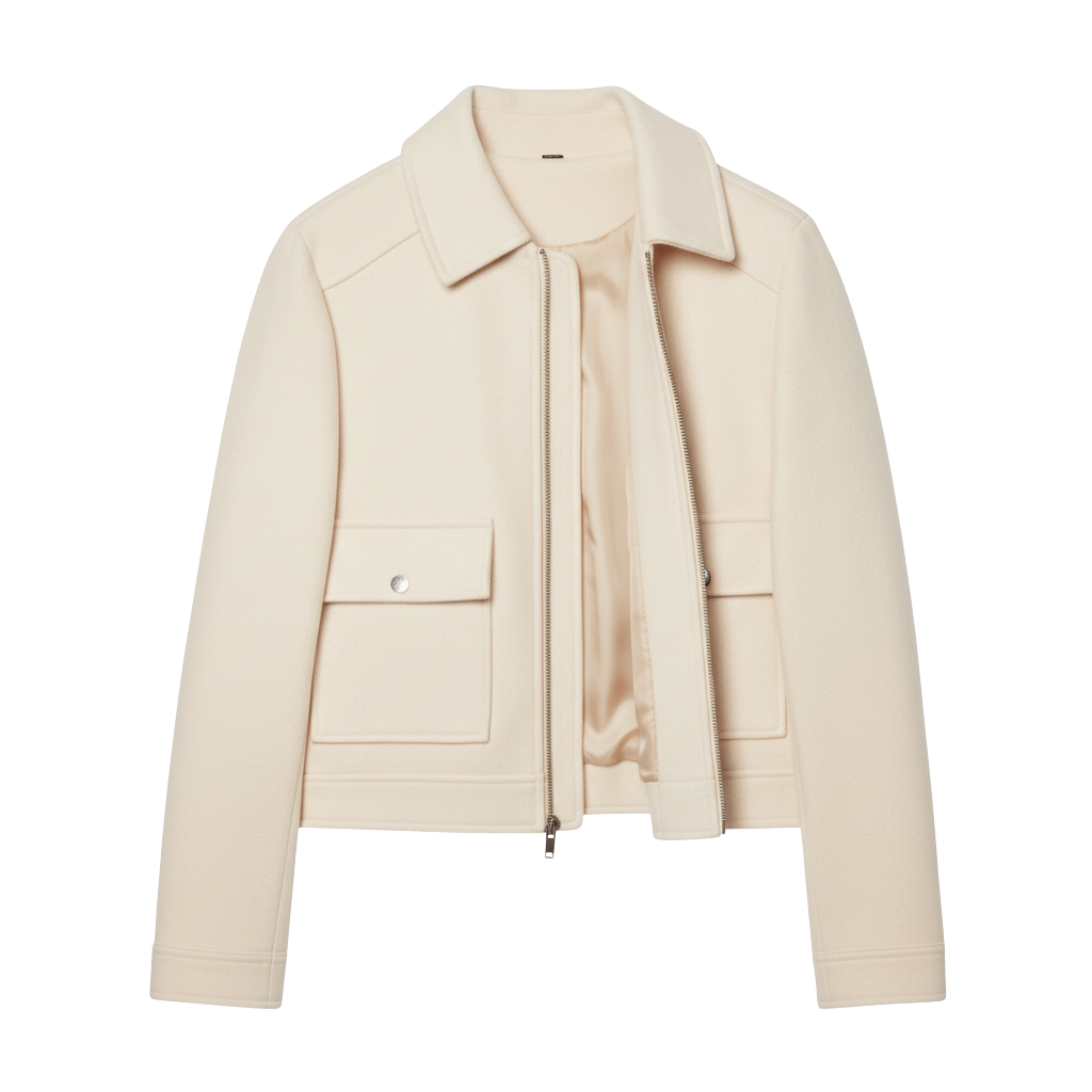 Veste Courte en Polyester à Col Rabattu et Fermeture Éclair pour Femme