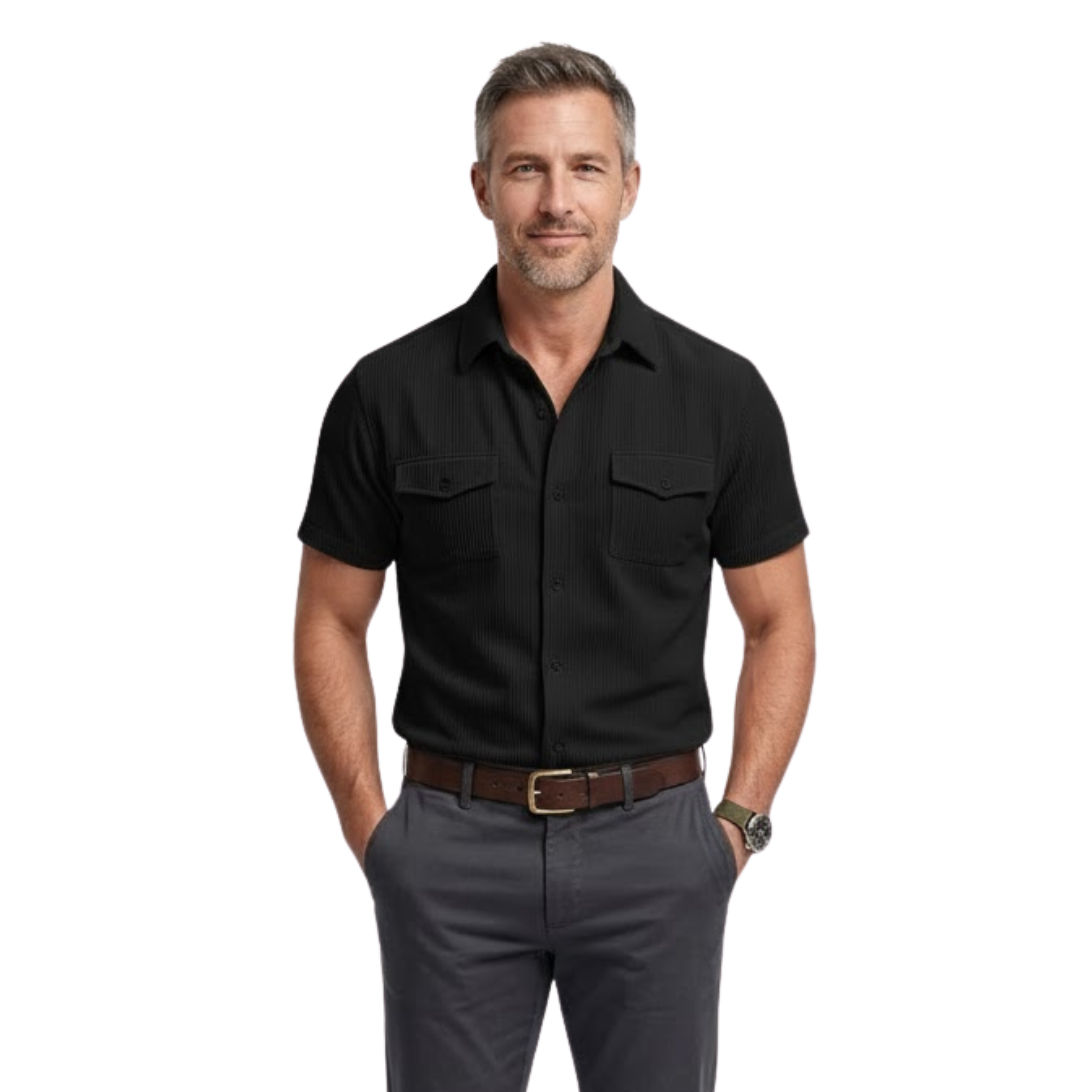 Chemise cargo pour homme en velours côtelé à manches courtes avec poches poitrine
